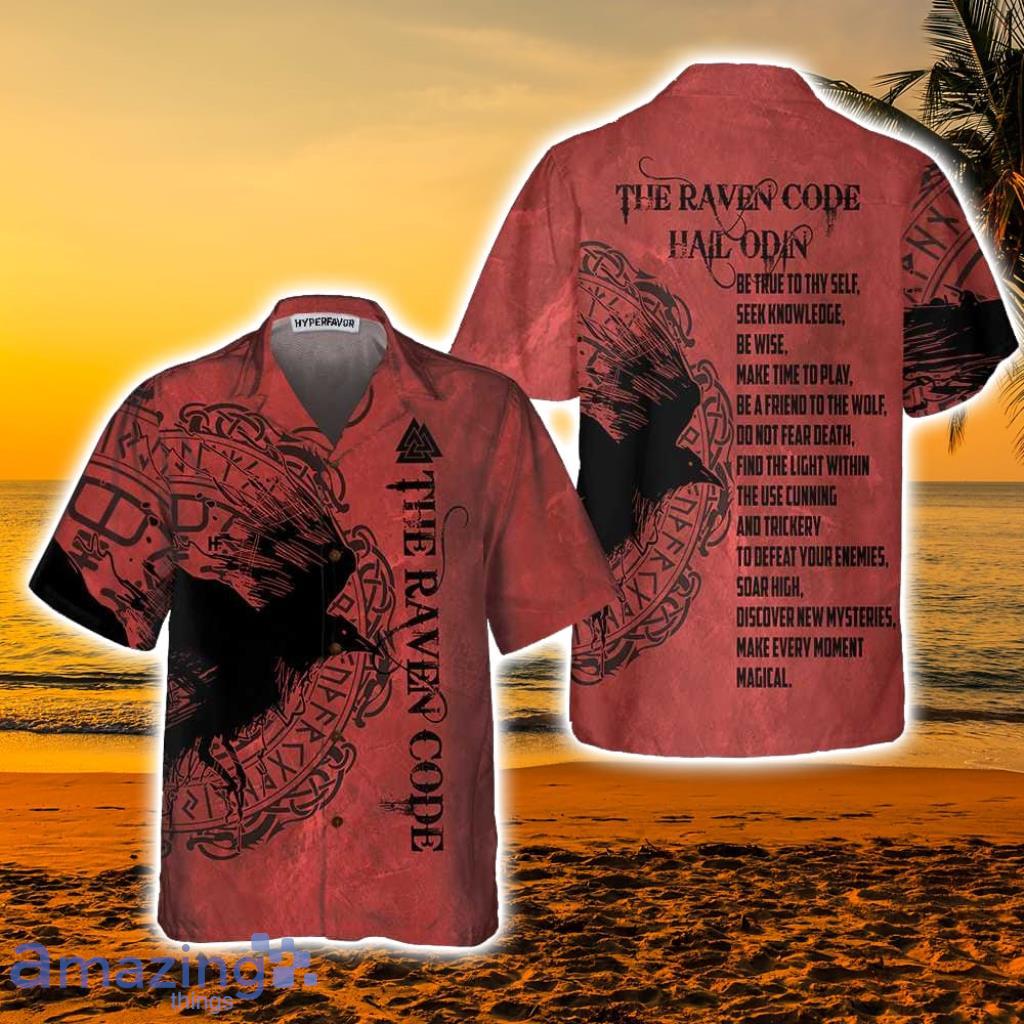 The Raven Code Hail Odin Hawaiian Shirt, Cool Red Viking Shirt For Men And Women - The Raven Code Hail Odin Hawaiian Shirt, Cool Red Viking Shirt For Men And Women