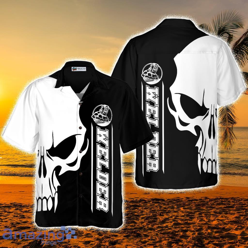 The Welder Skull Black White Hawaiian Shirt - The Welder Skull Black White Hawaiian Shirt