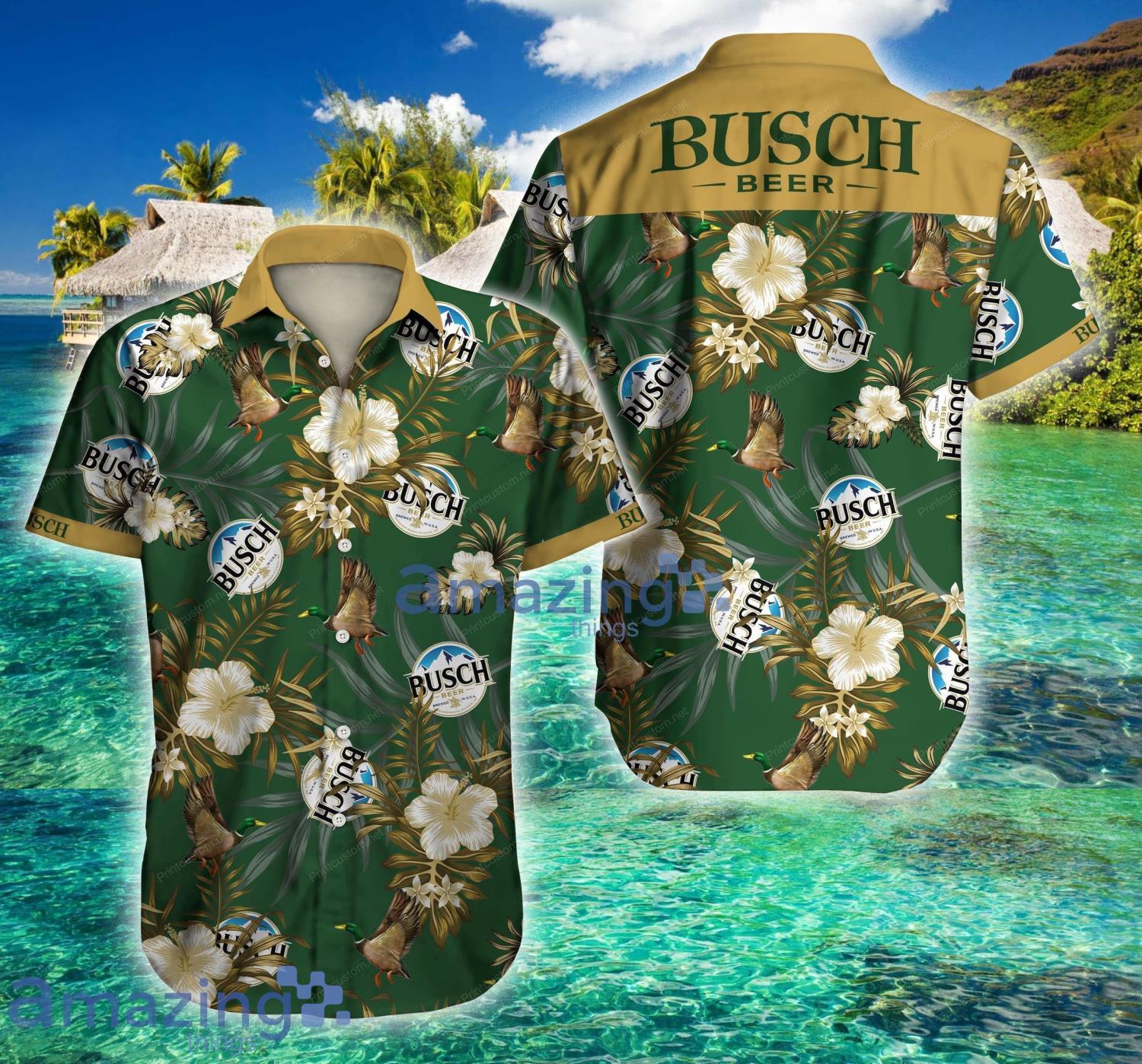 Tlmus Busch Hunting Mallard Tropical Short Sleeve Hawaiian Shirt For Men And Women Product Photo 1