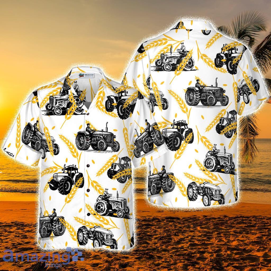 Tractors On Wheat Pattern Hawaiian Shirt - Tractors On Wheat Pattern Hawaiian Shirt