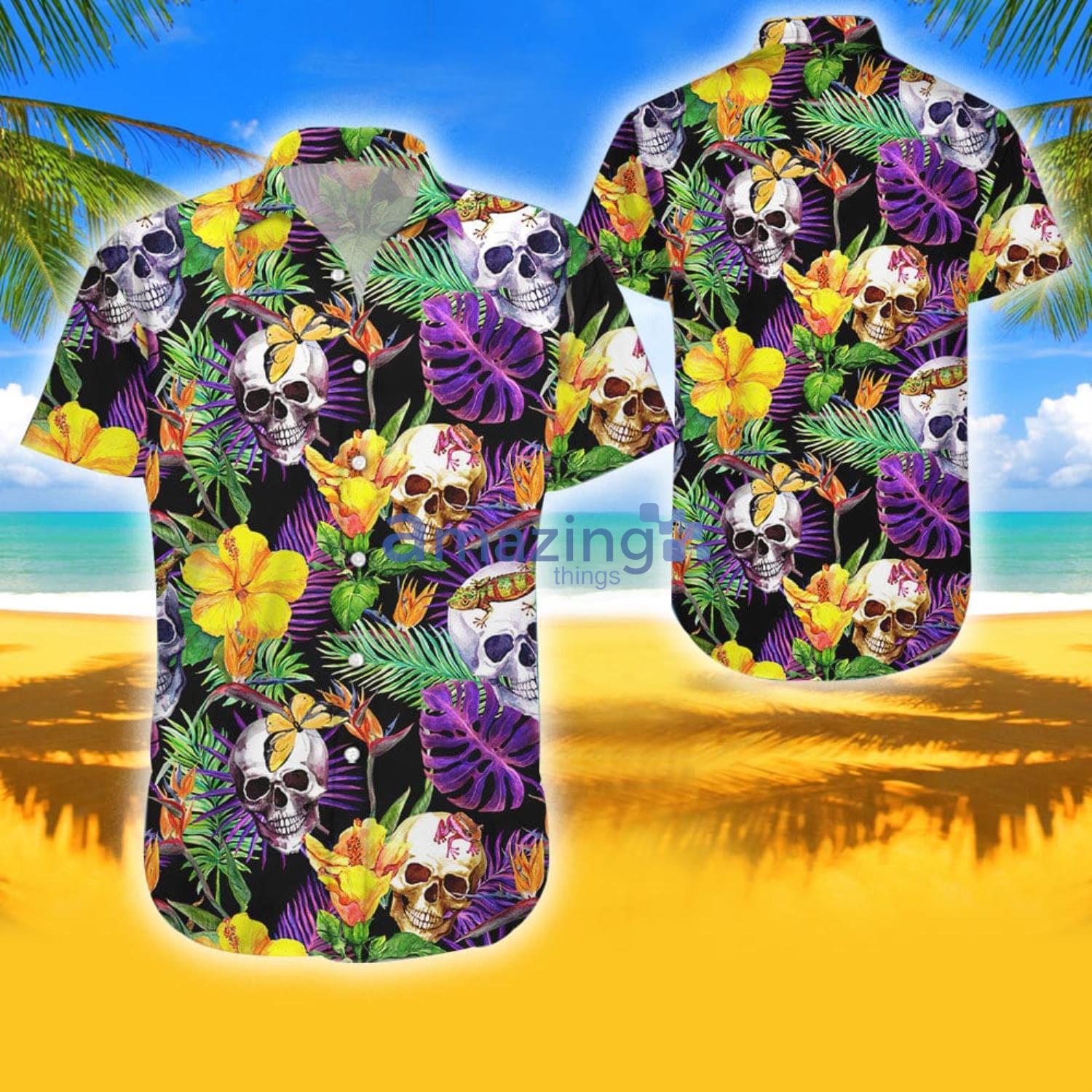 Tropical Aloha Combo Hawaiian Shirt And Shorts Gift For Summer With Skull Flowers Product Photo 1