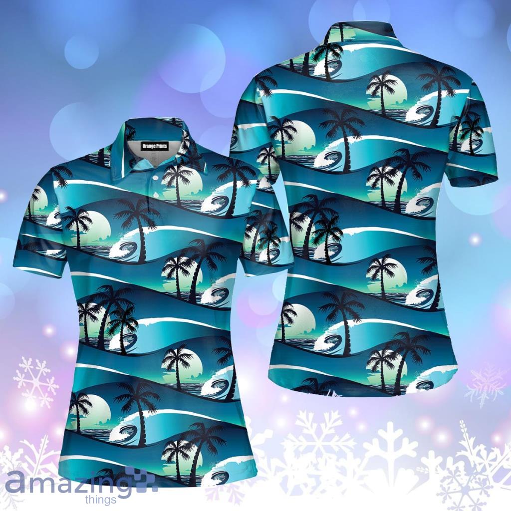 Tropical Hibiscus Palm Trees At Sunset Polo Shirt For Women - Tropical Hibiscus Palm Trees At Sunset Polo Shirt For Women