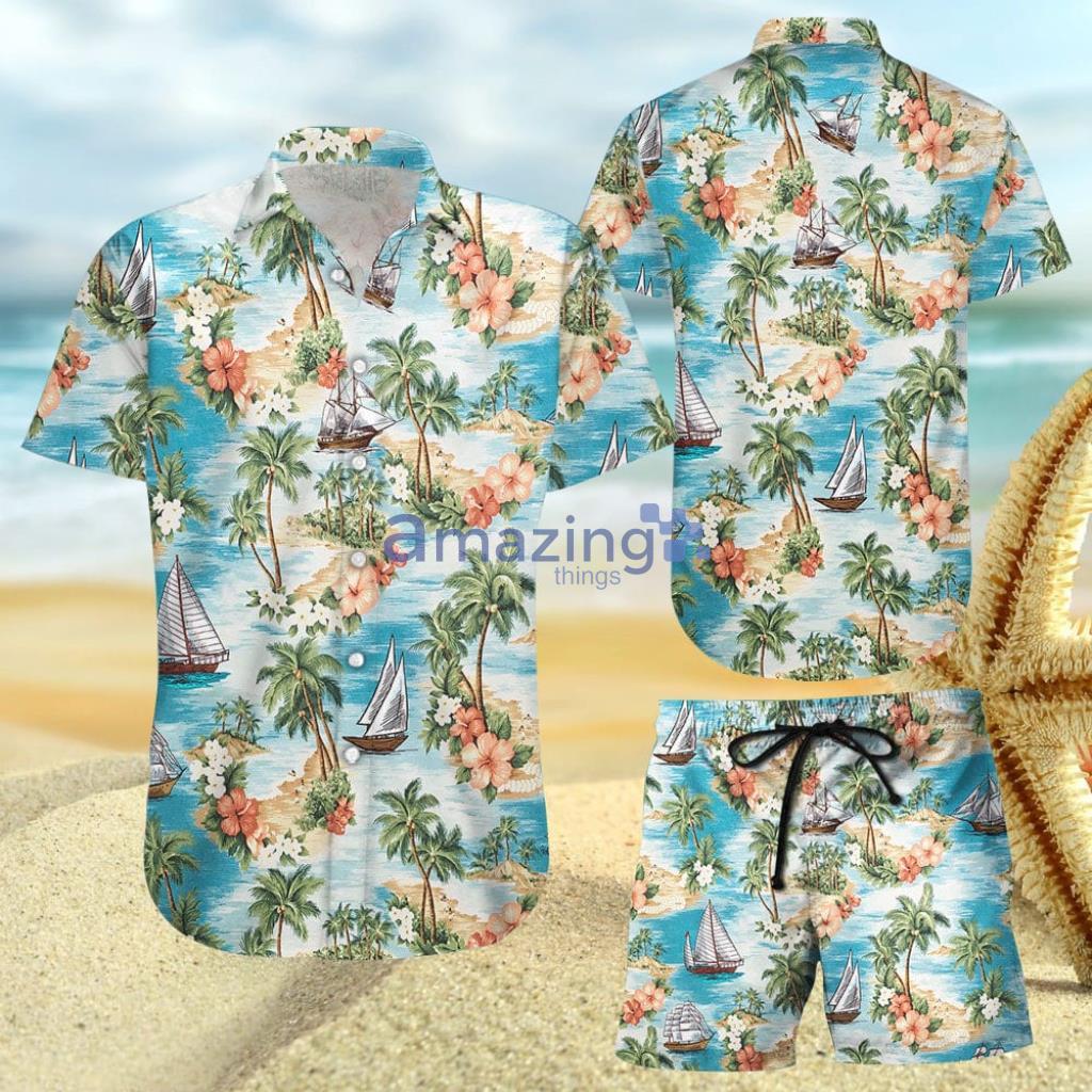 Tropical Island Palm Tree Sailing Boat Button Down Shirts - Summer Holiday Presents - Tropical Island Palm Tree Sailing Boat Button Down Shirts - Summer Holiday Presents