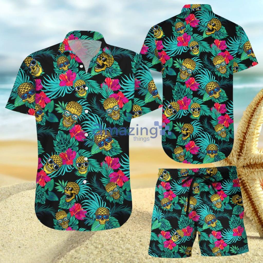 Tropical Skull Pineapple Green Hawaiian Shirt And Short - Tropical Skull Pineapple Green Hawaiian Shirt And Short
