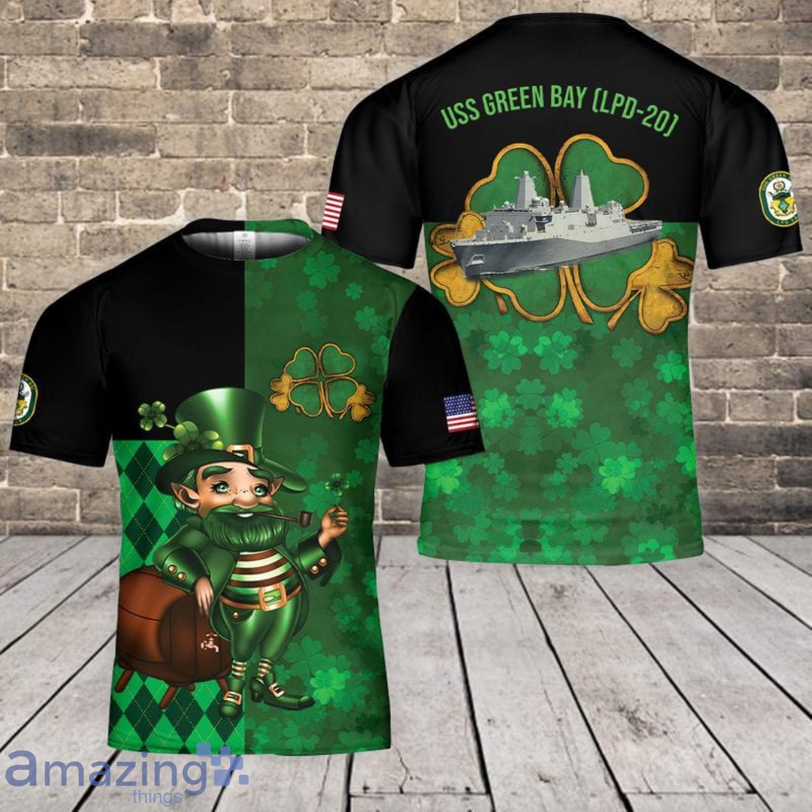 US Navy USS Green Bay (LPD-20) Happy St Patrick's Day 3D T-Shirt Product Photo 1