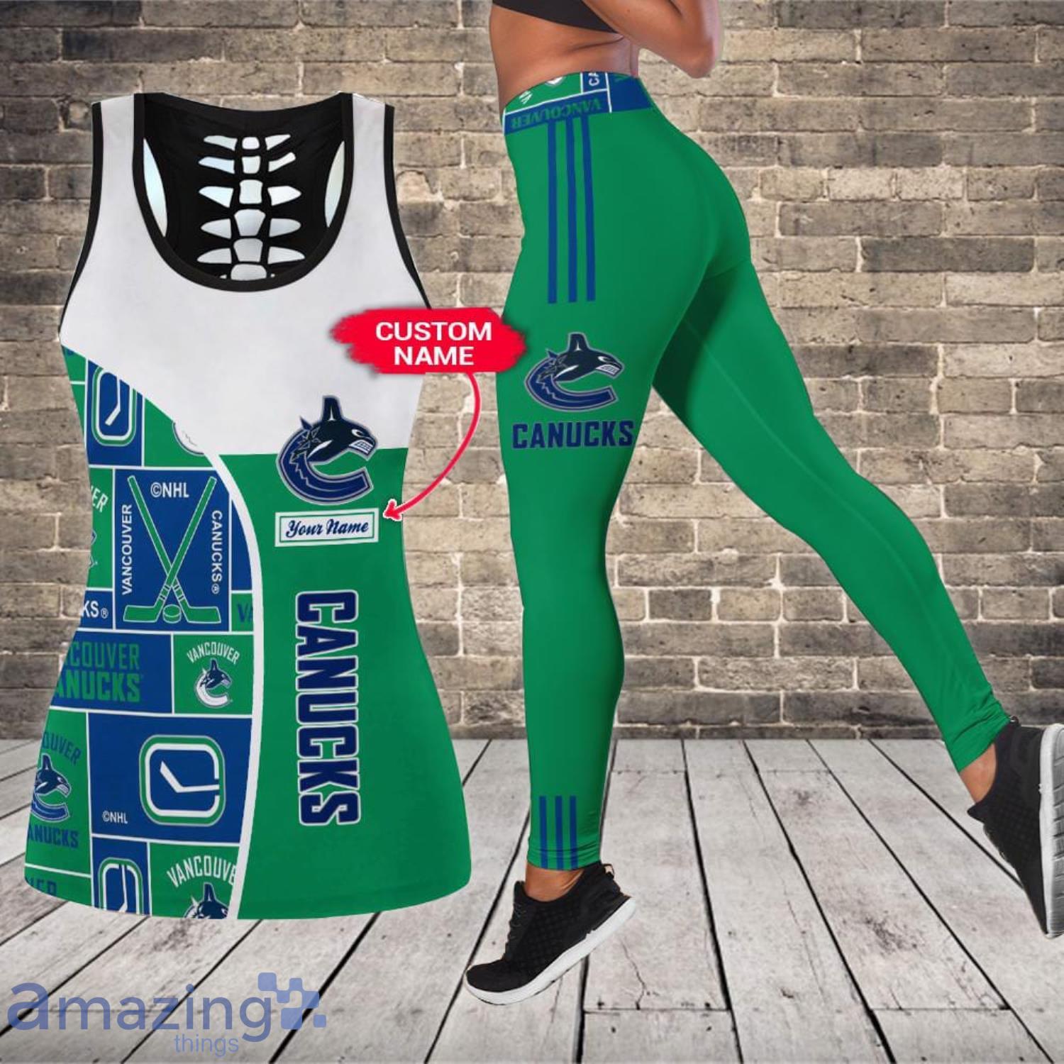 Vancouver Canucks Custom Name Leggings And Hollow Tank Top For Women Product Photo 1