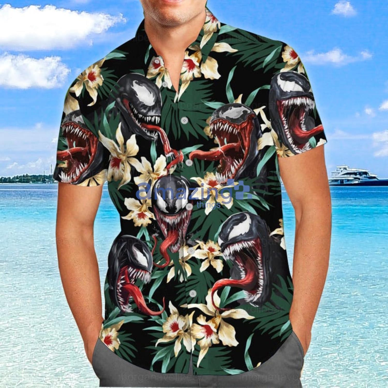 Venom Flower Halloween Summer Gift Hawaiian Shirt And Shorts Product Photo 1