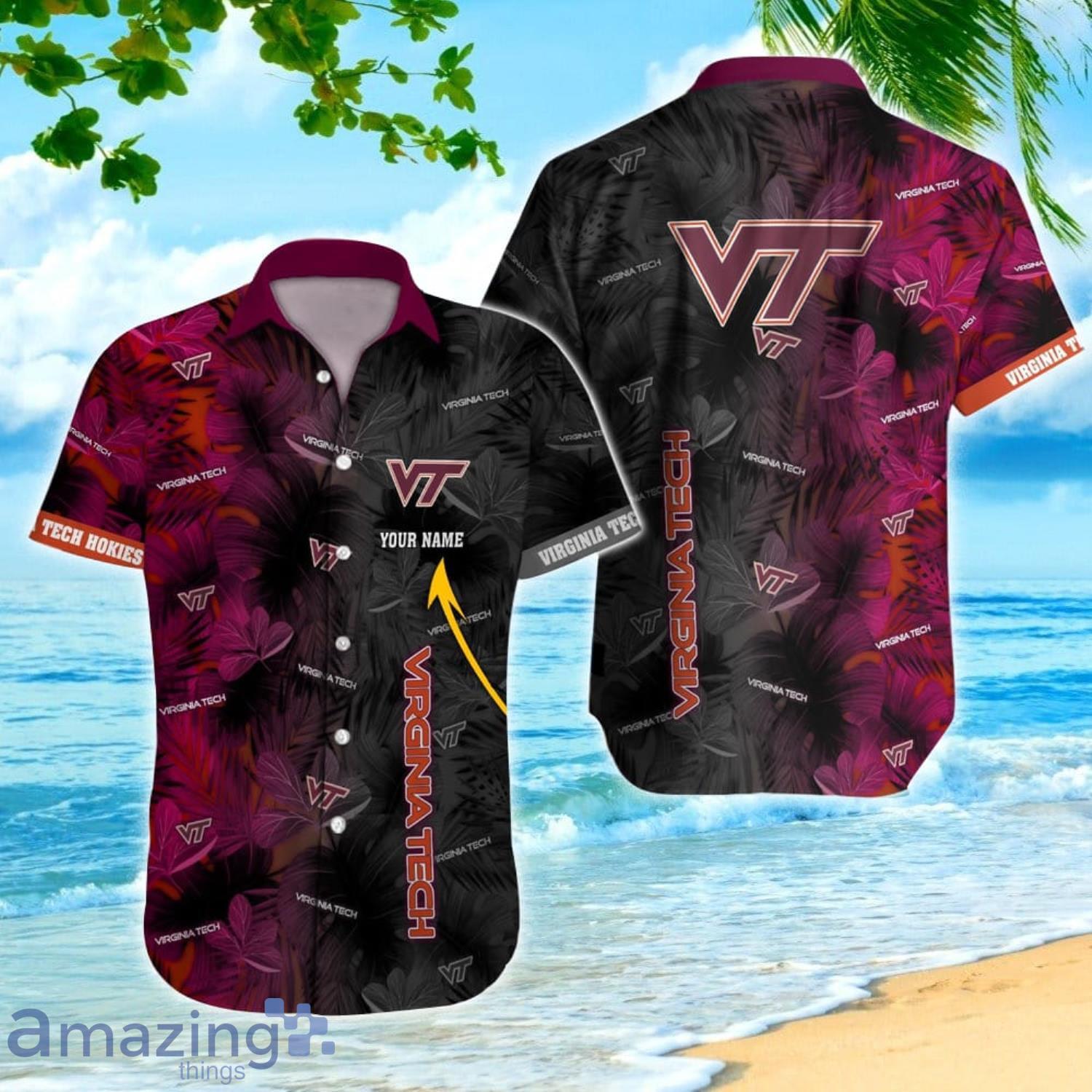 Virginia Tech Hokies NCAA Leaf Pattern All Over Print Custom Name Hawaiian Shirt Summer Gift For Fans Product Photo 1 Virginia Tech Hokies NCAA Leaf Pattern All Over Print Custom Name Hawaiian Shirt Summer Gift For Fans Product Photo 1
