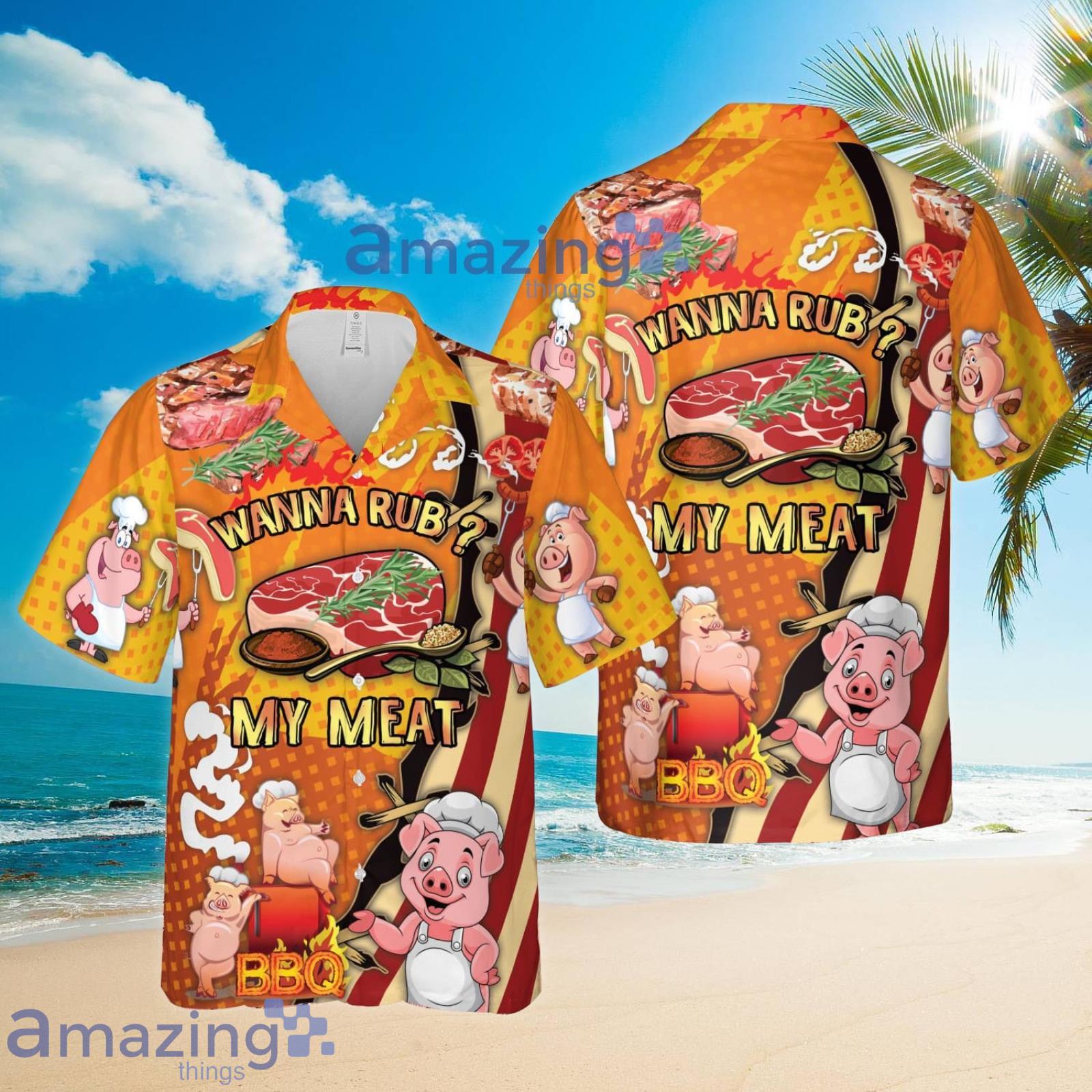Wanna Rub My Meat Funny Barbecue Summer Set Hawaiian Shirt And Shorts Product Photo 1