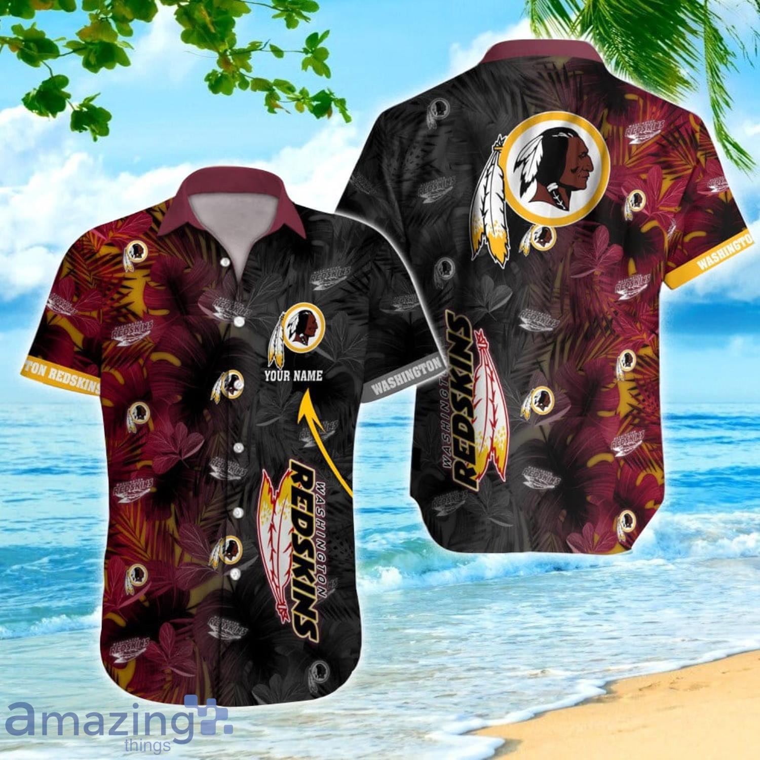 Washington Redskins NFL Leaf Pattern All Over Print Custom Name Hawaiian Shirt Summer Gift For Fans Product Photo 1 Washington Redskins NFL Leaf Pattern All Over Print Custom Name Hawaiian Shirt Summer Gift For Fans Product Photo 1