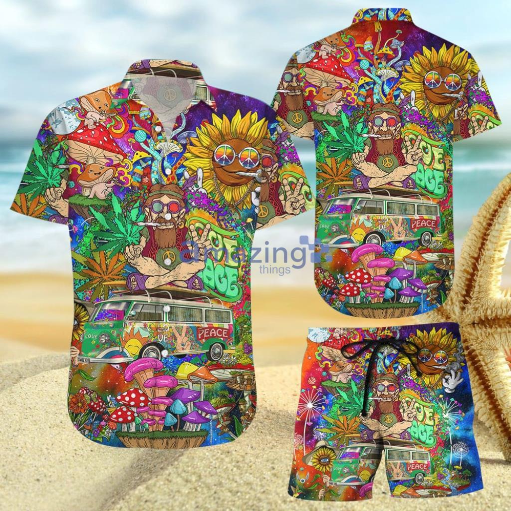 Weed Hippie Peace Mushroom Aloha Funny Hawaiian Shirt And Short - Weed Hippie Peace Mushroom Aloha Funny Hawaiian Shirt And Short