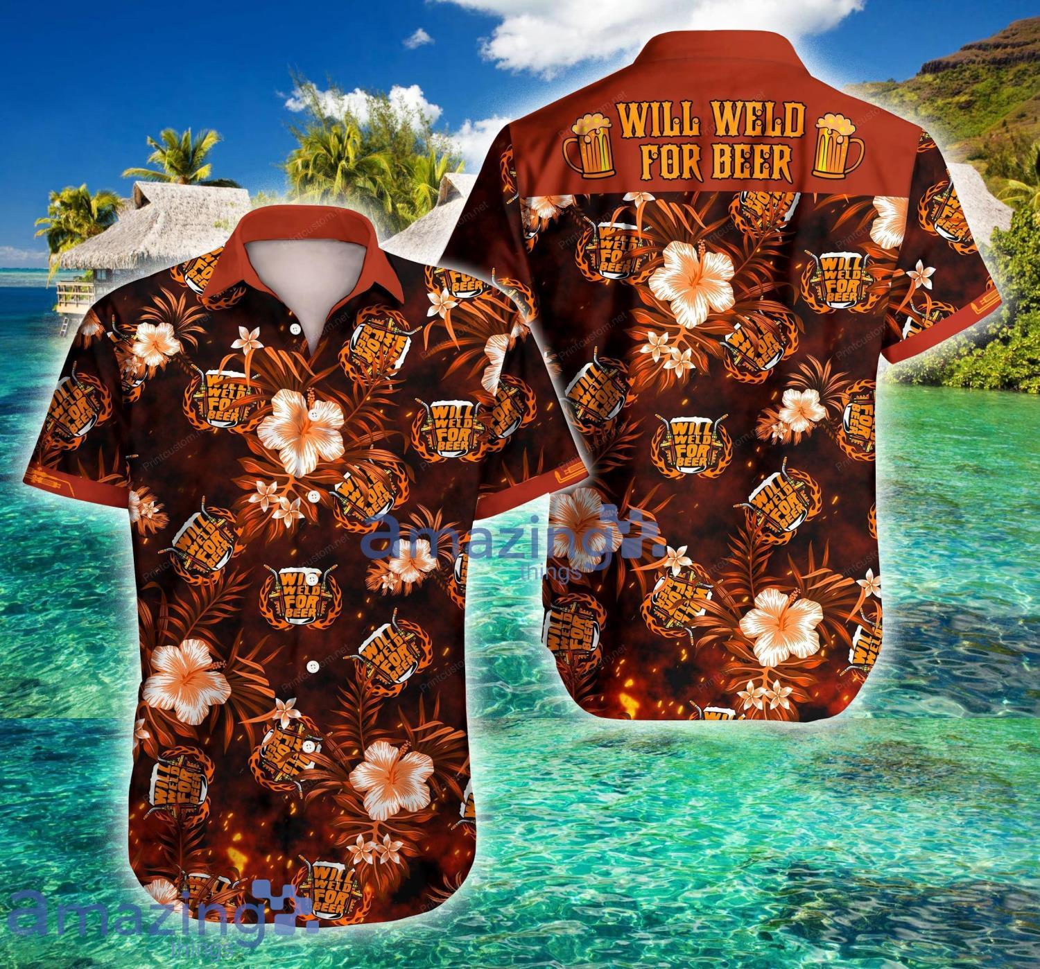 Welder Will Weld For Beer Tropical Short Sleeve Hawaiian Shirt For Men And Women Product Photo 1