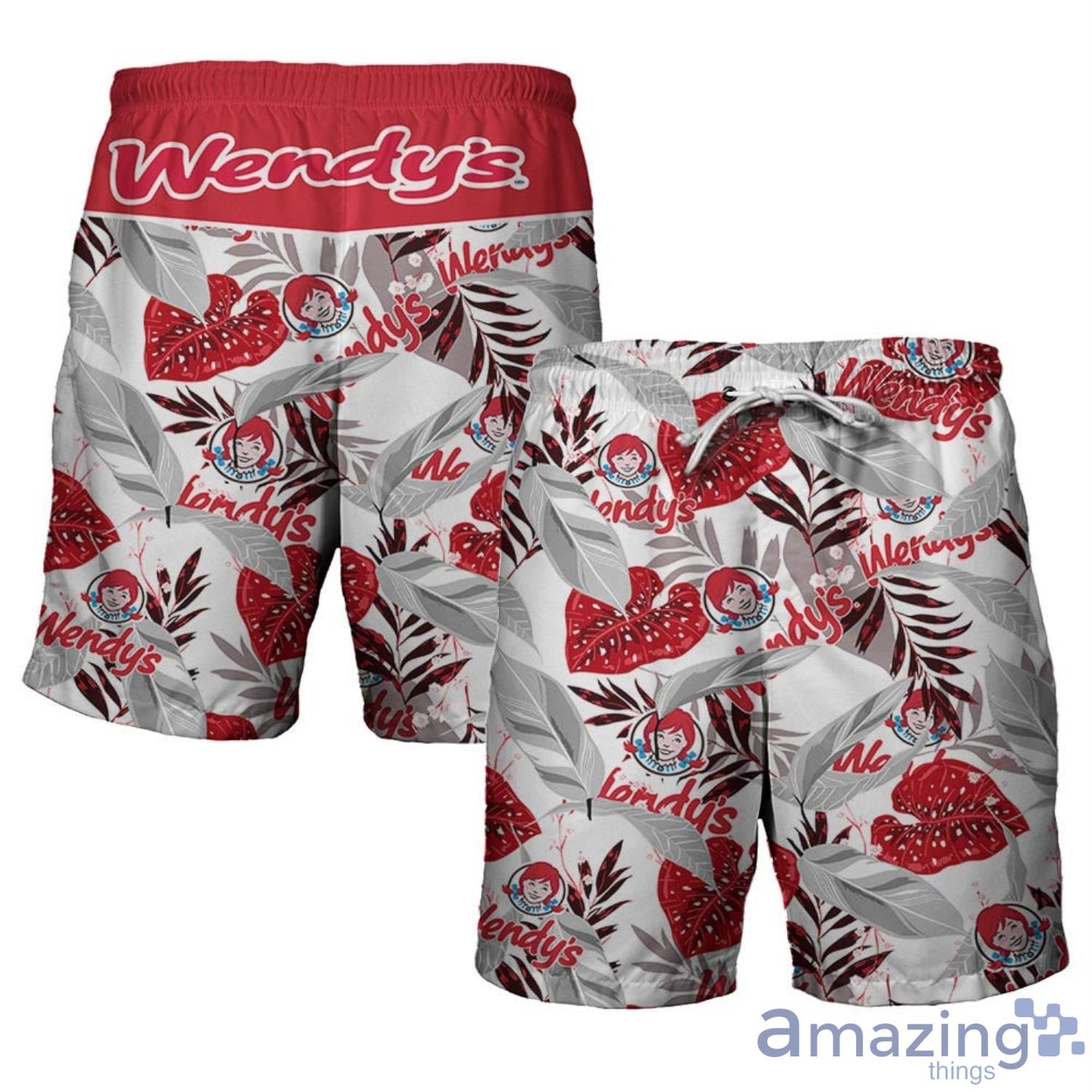 Wendy's Food Tropical Flower Aloha Hawaiian Shirt And Beach Short Set image Wendy's Food Tropical Flower Aloha Hawaiian Shirt And Beach Short Set