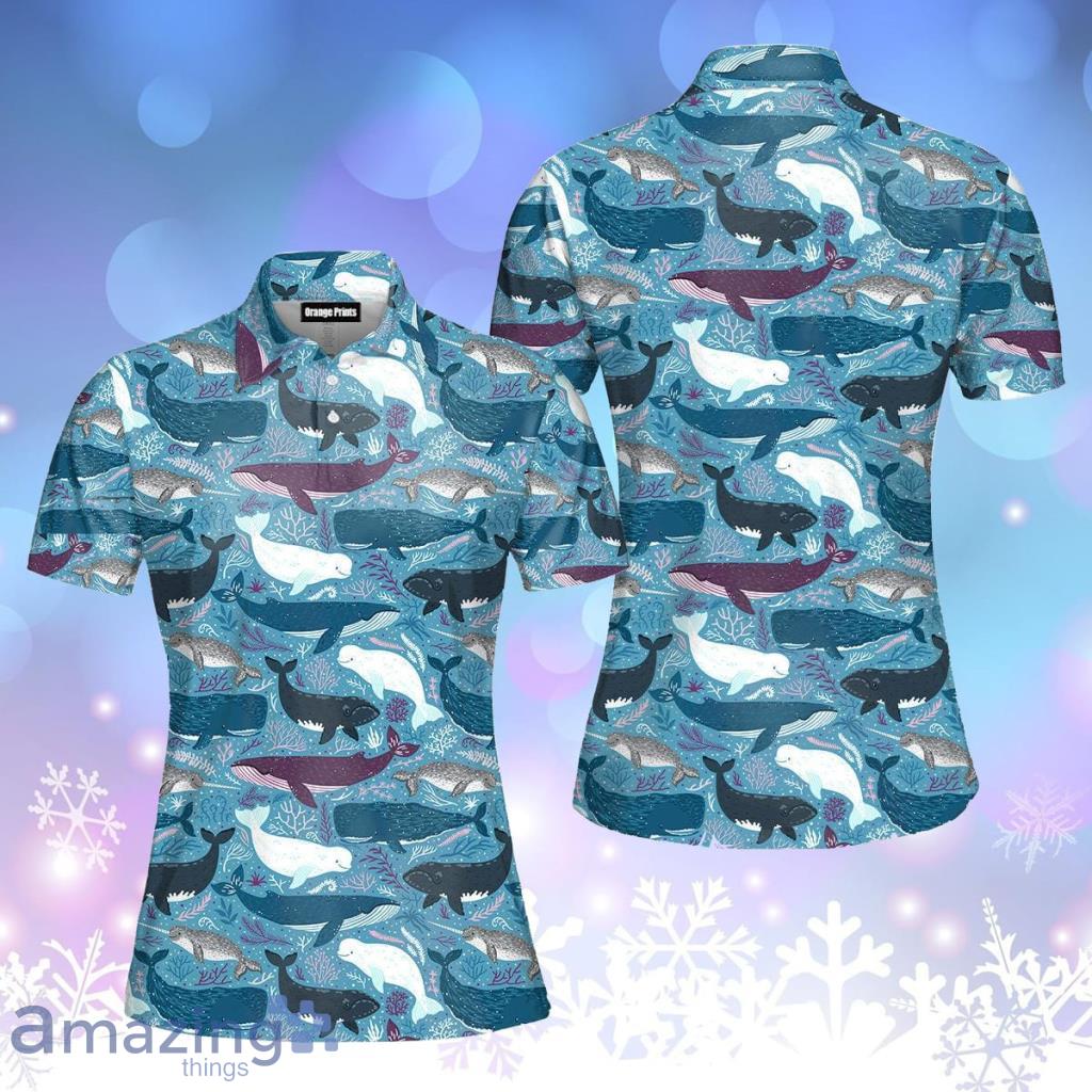 Whales With Marine Mammals Under Sea Polo Shirt For Women - Whales With Marine Mammals Under Sea Polo Shirt For Women