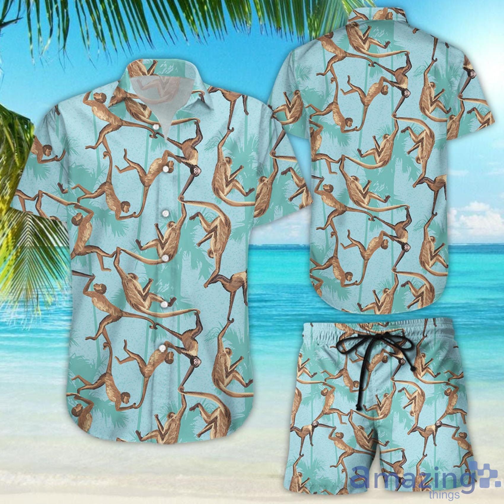 Wild Jungle Animals Hanging Around On Trees Short Sleeve Hawaiian Shirt And Short Product Photo 1