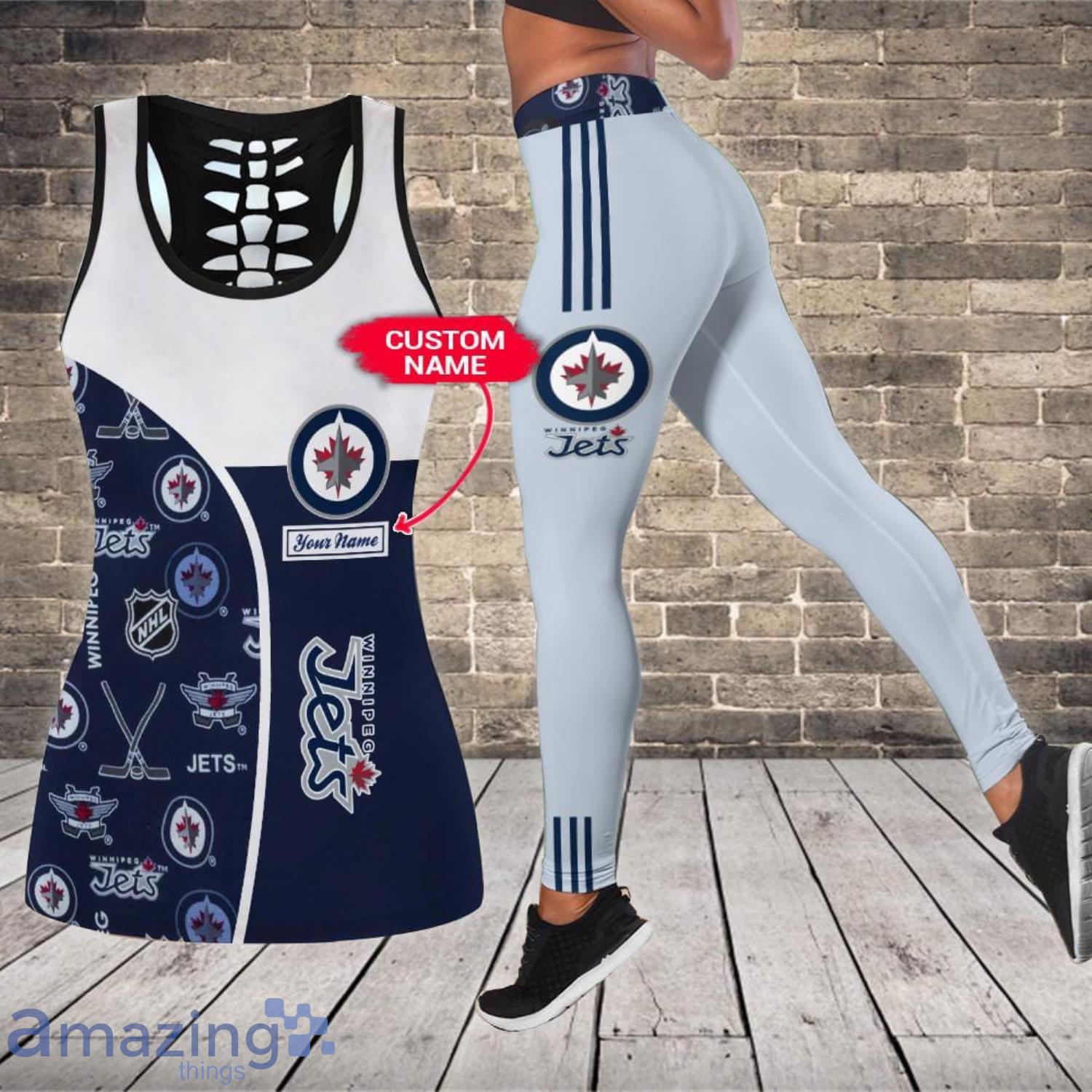 Winnipeg Jets Custom Name Leggings And Hollow Tank Top For Women Product Photo 1