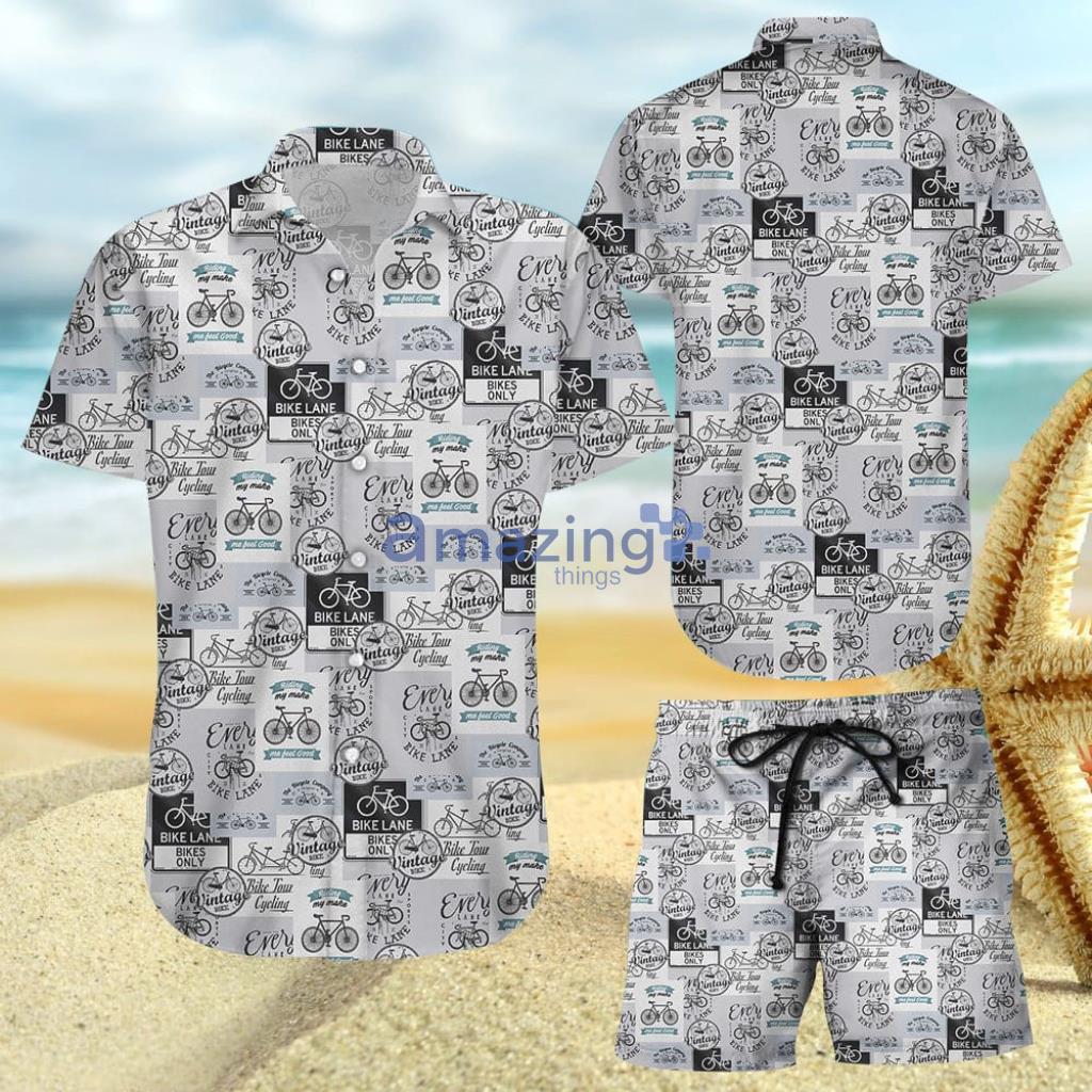 With Bicycles - Vintage Bicycle Typography Hawaiian Shirt And Short - With Bicycles - Vintage Bicycle Typography Hawaiian Shirt And Short