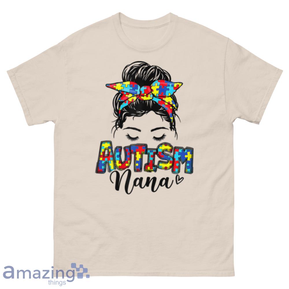 Womens Hair Glasses Autism Nana Messy Bun Hair Puzzle Mother's Day T-Shirt - 500 Men’s Classic Tee Gildan