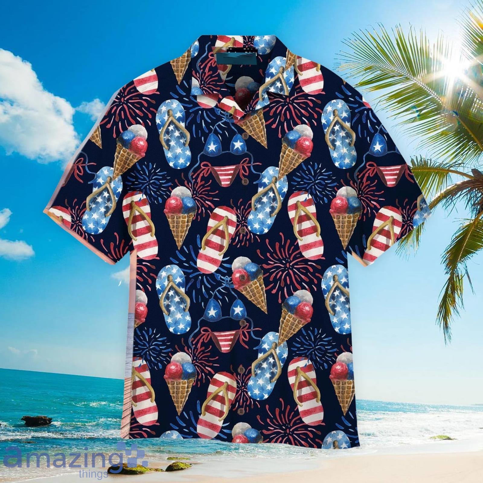 4th Of Day Beach Slippers Fireworks Blue And Colorful Aloha Hawaiian Shirt Beach Gift Product Photo 1