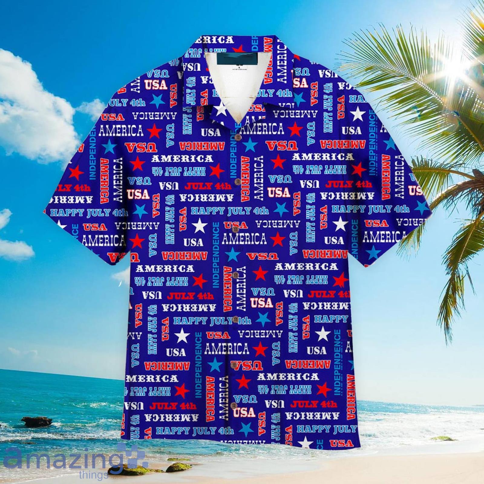 4th Of July America Star Blue Aloha Hawaiian Shirt Beach Gift Product Photo 1