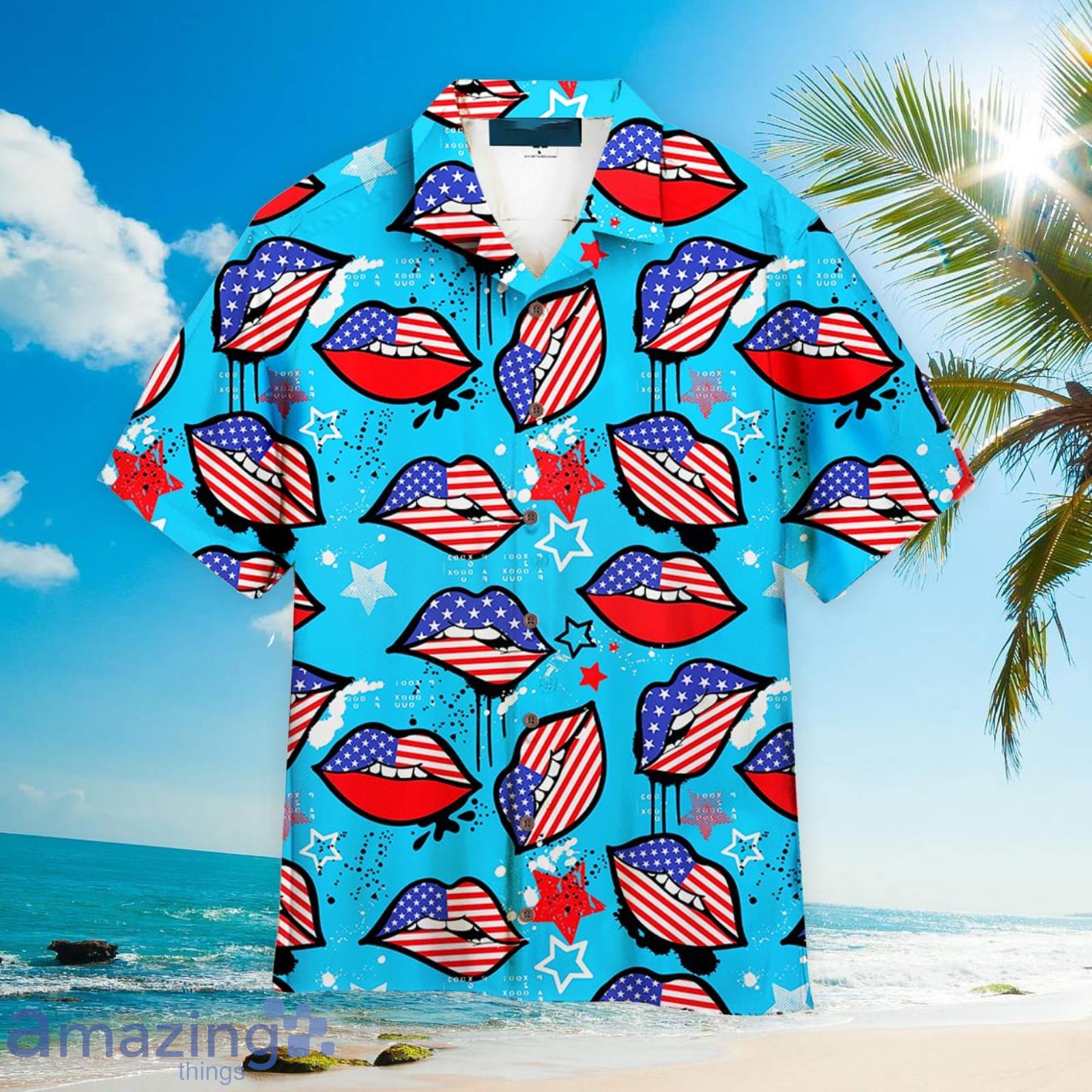 4th Of July American Sexy Lips Blue Aloha Hawaiian Shirt Beach Gift Product Photo 1
