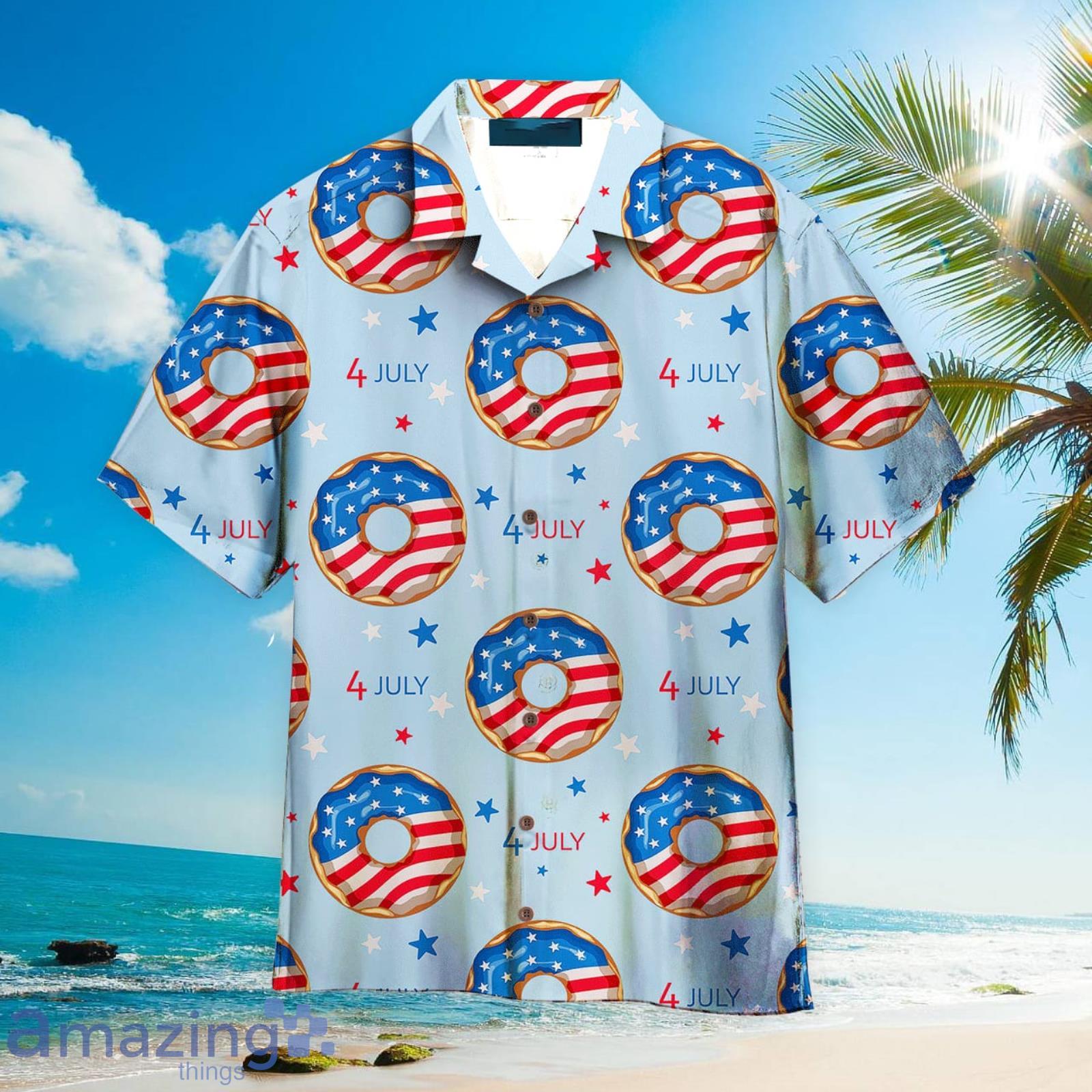 4th Of July Blue And Red Donuts Blue Aloha Hawaiian Shirt Beach Gift Product Photo 1