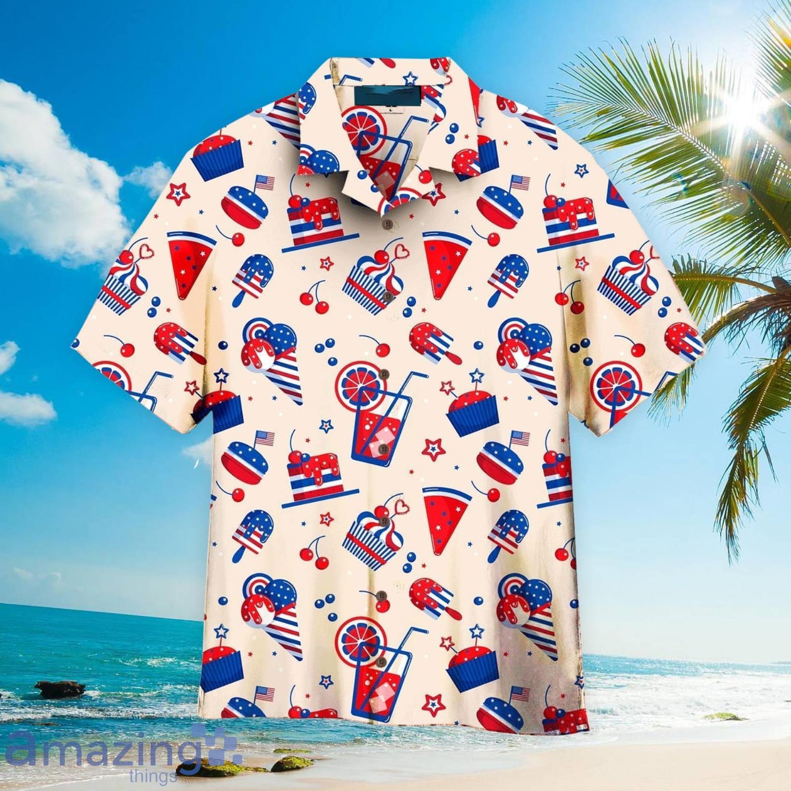 4th Of July Ice Cream And Cakes White And Colorful Aloha Hawaiian Shirt Beach Gift Product Photo 1