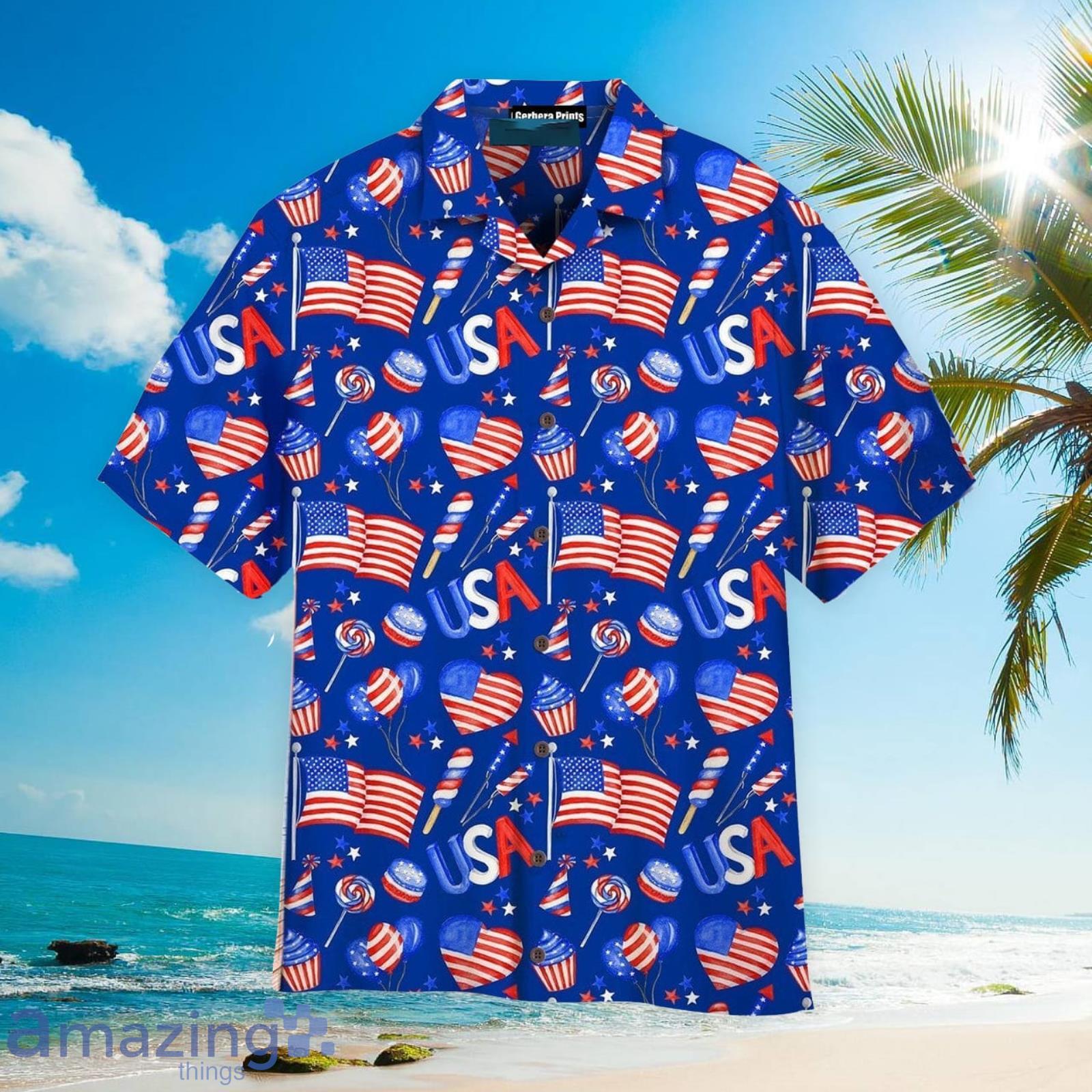 4th Of July Outfit Independence Day America Heart Icon Festive Patriotic Aloha Hawaiian Shirt Beach Gift Product Photo 1