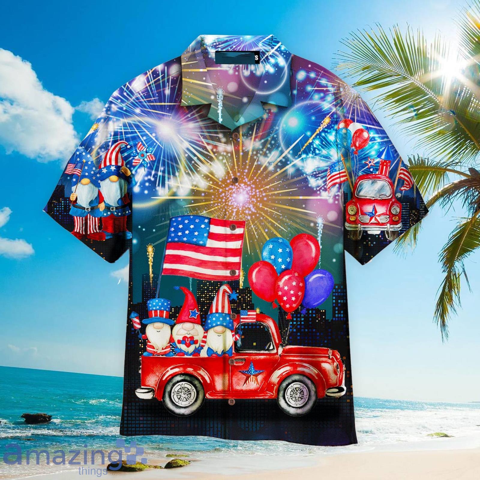 4th Of July Outfit Independence Day Cheerful Gnomes Patriotic Aloha Hawaiian Shirt Beach Gift Product Photo 1