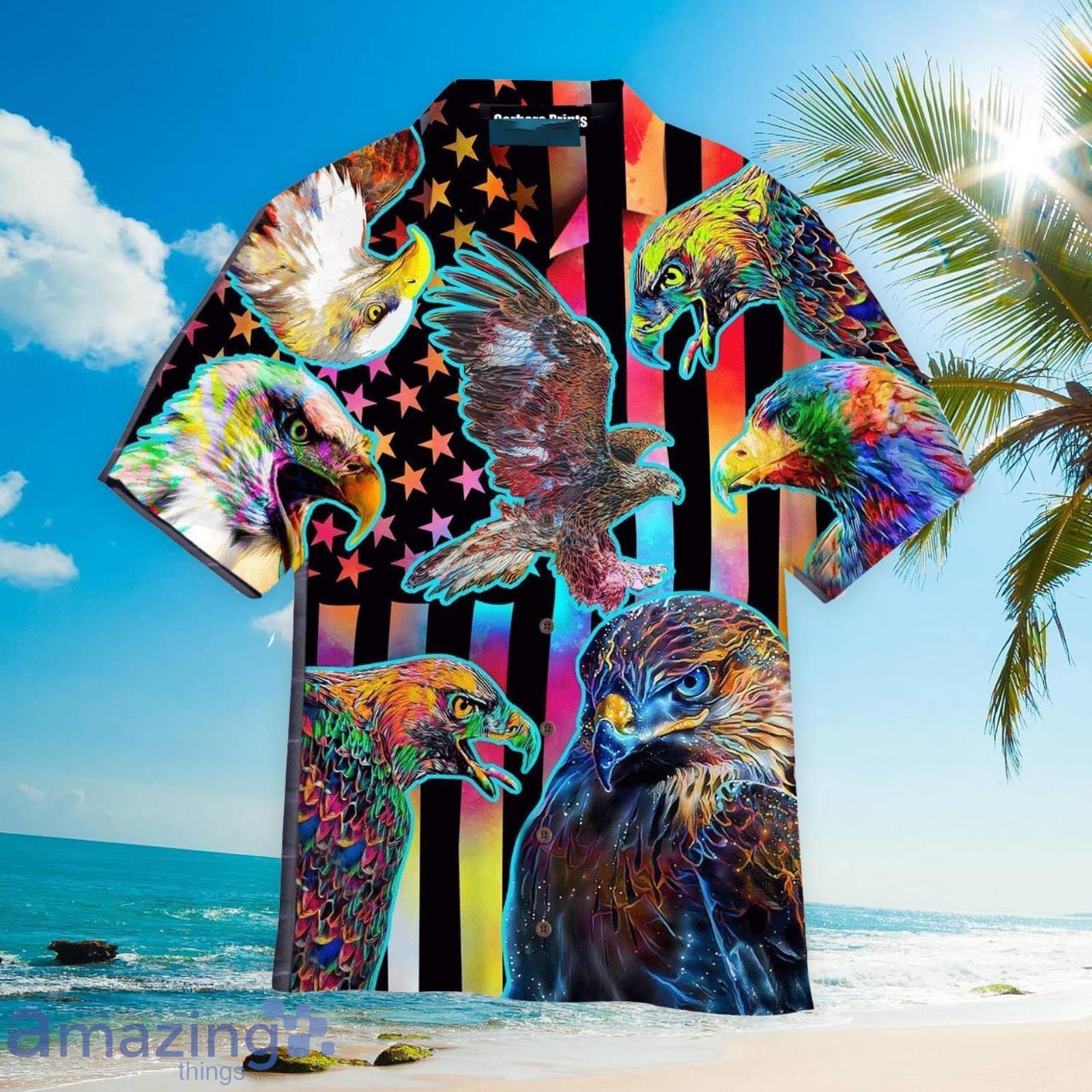 4th Of July Outfit Independence Day Colorful Eagles Patriotic Aloha Hawaiian Shirt Beach Gift Product Photo 1