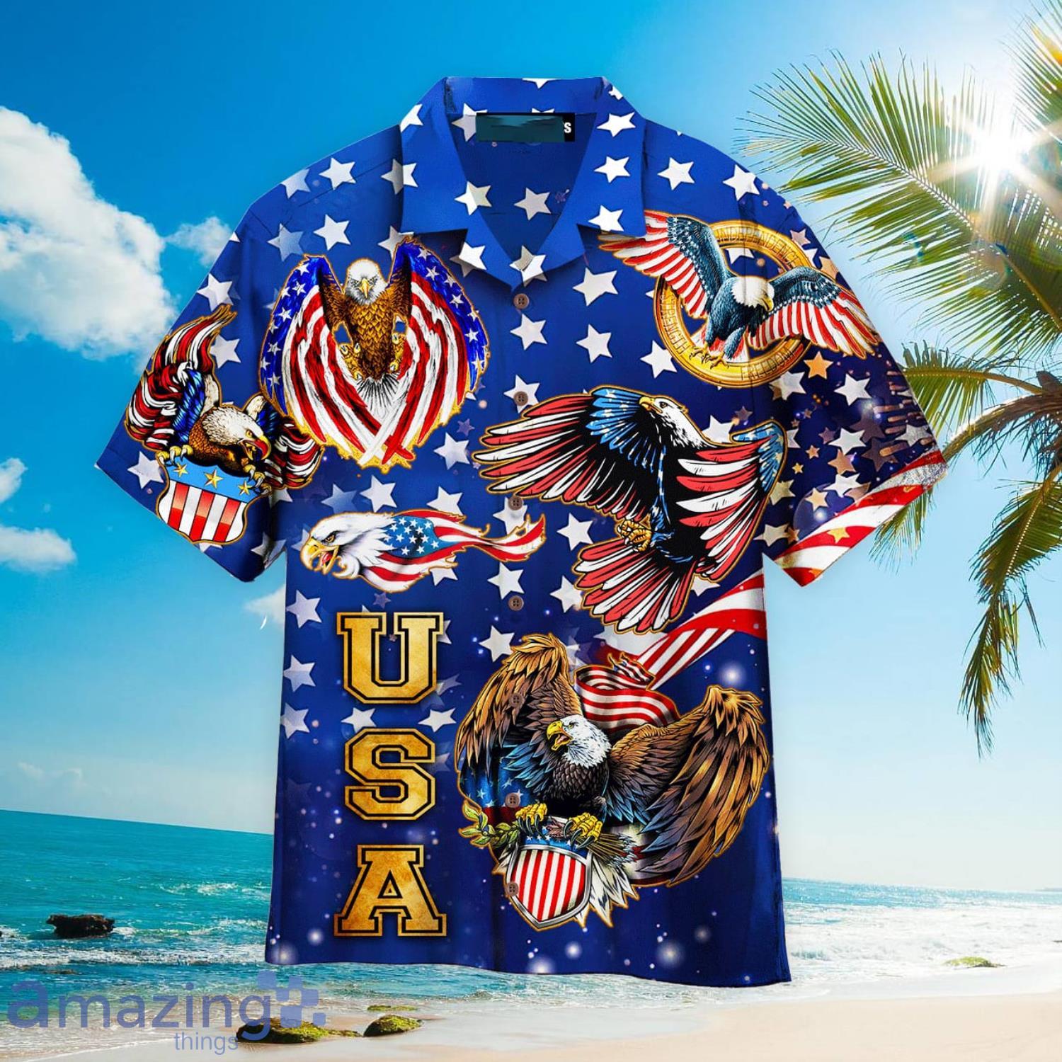 4th Of July Outfit Independence Day Eagles Patriotic Aloha Hawaiian Shirt Beach Gift Product Photo 1