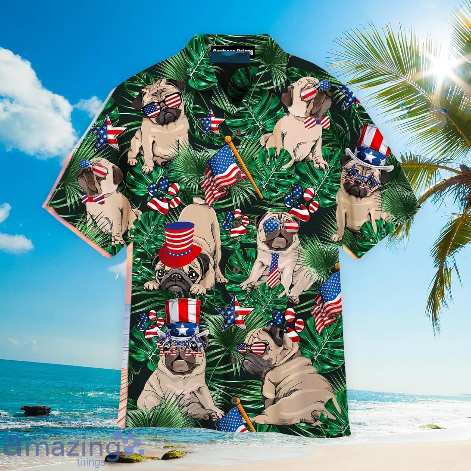 4th Of July Outfit Independence Day Happy Pug Patriotic Aloha Hawaiian Shirt Beach Gift Product Photo 1