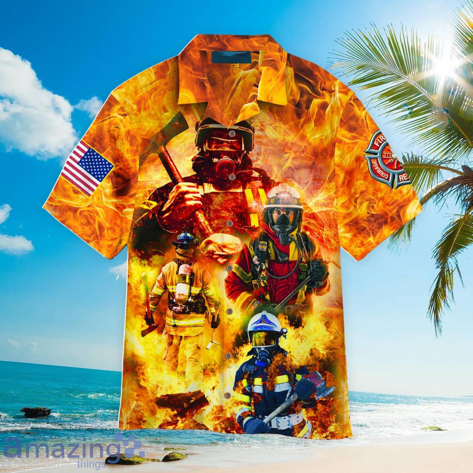 4th Of July Outfit Independence Day Memorial Day Firefighter Family Country Feel Safe Patriotic Aloha Hawaiian Shirt Beach Gift Product Photo 1