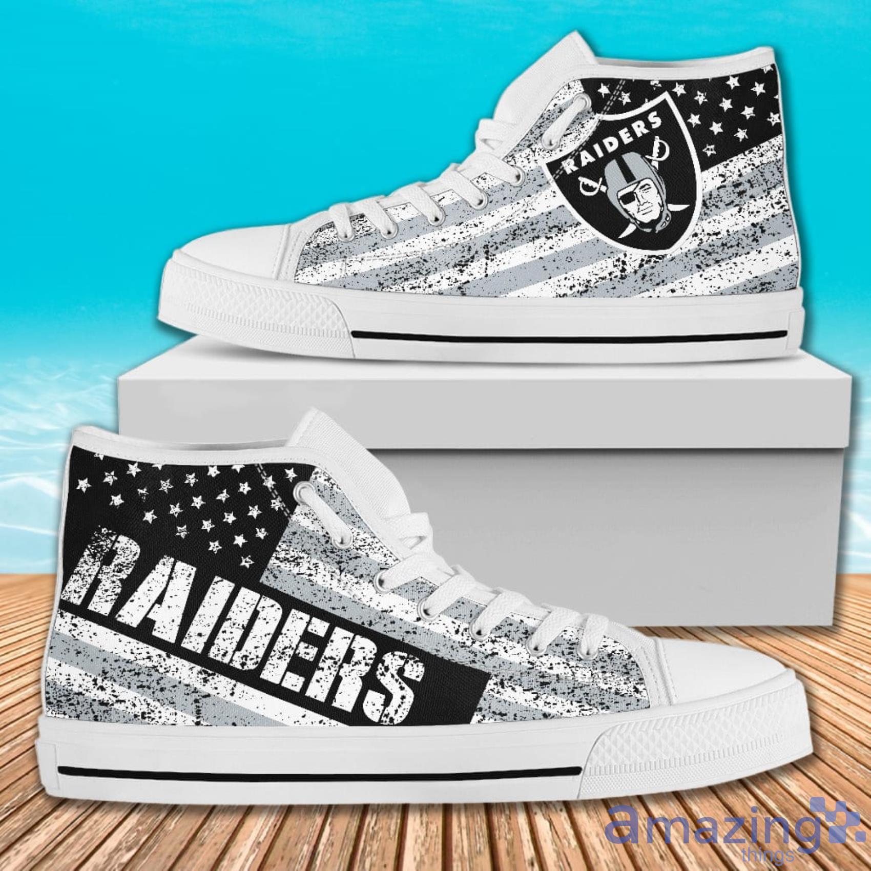 America Flag Italic Vintage Style Oakland Raiders High Top Shoes For Men And Women image America Flag Italic Vintage Style Oakland Raiders High Top Shoes For Men And Women Product Photo 2