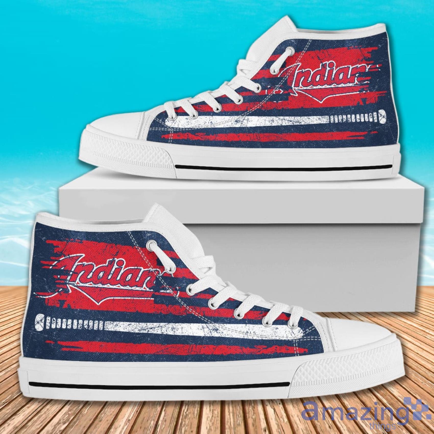 American Flag Vintage Baseball Cleveland Indians High Top Shoes For Men And Women image American Flag Vintage Baseball Cleveland Indians High Top Shoes For Men And Women Product Photo 2