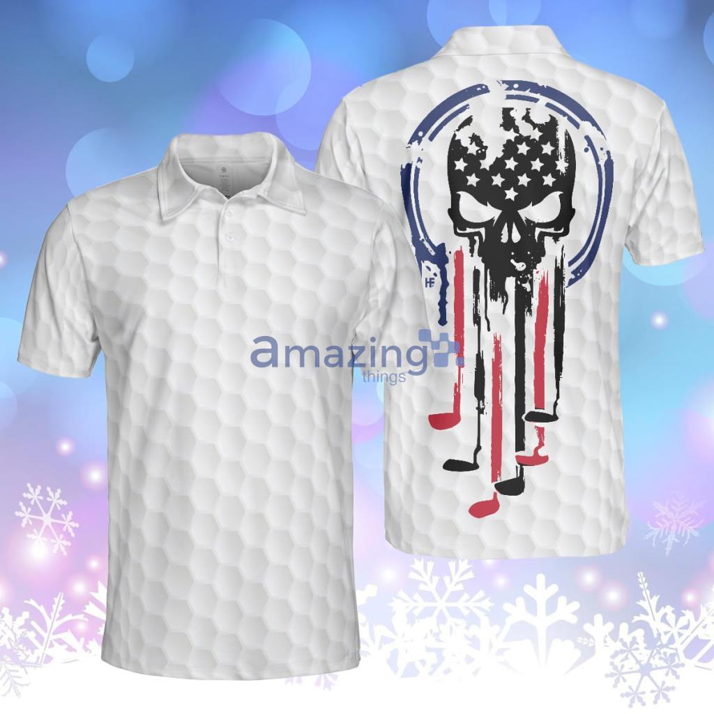 American Skull Golf Clubs Set Short Sleeve White Golf Polo Shirt - American Skull Golf Clubs Set Short Sleeve White Golf Polo Shirt