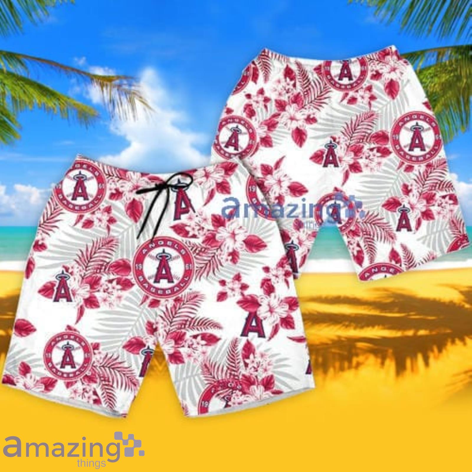 Anaheim Angels Hibiscus Seamless Pattern Hawaiian Shirt And Shorts Summer  Gift For Angels Fans