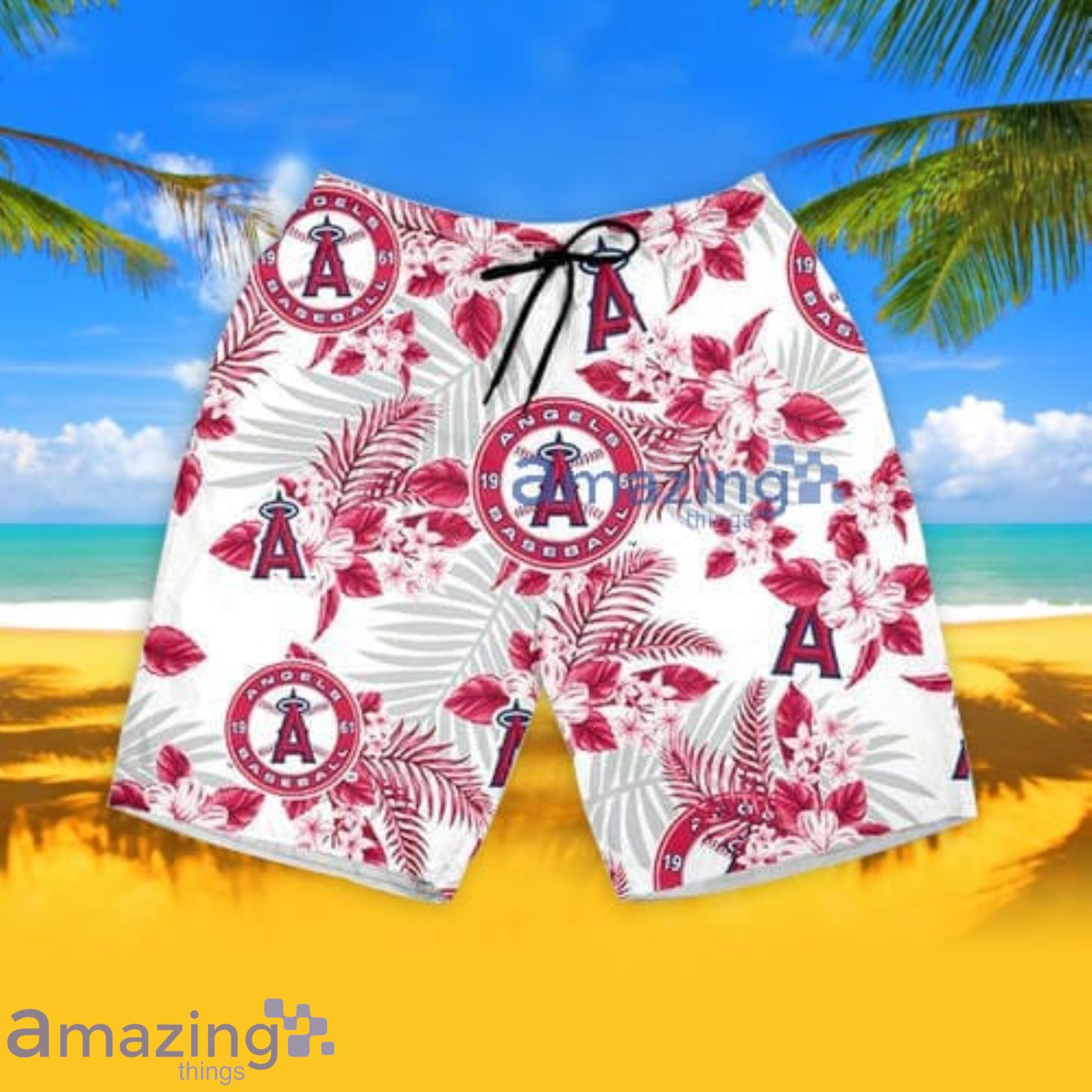 Anaheim Angels Hibiscus Flower Pattern Hawaiian Shirt And Shorts Summer  Gift For Angels Fans