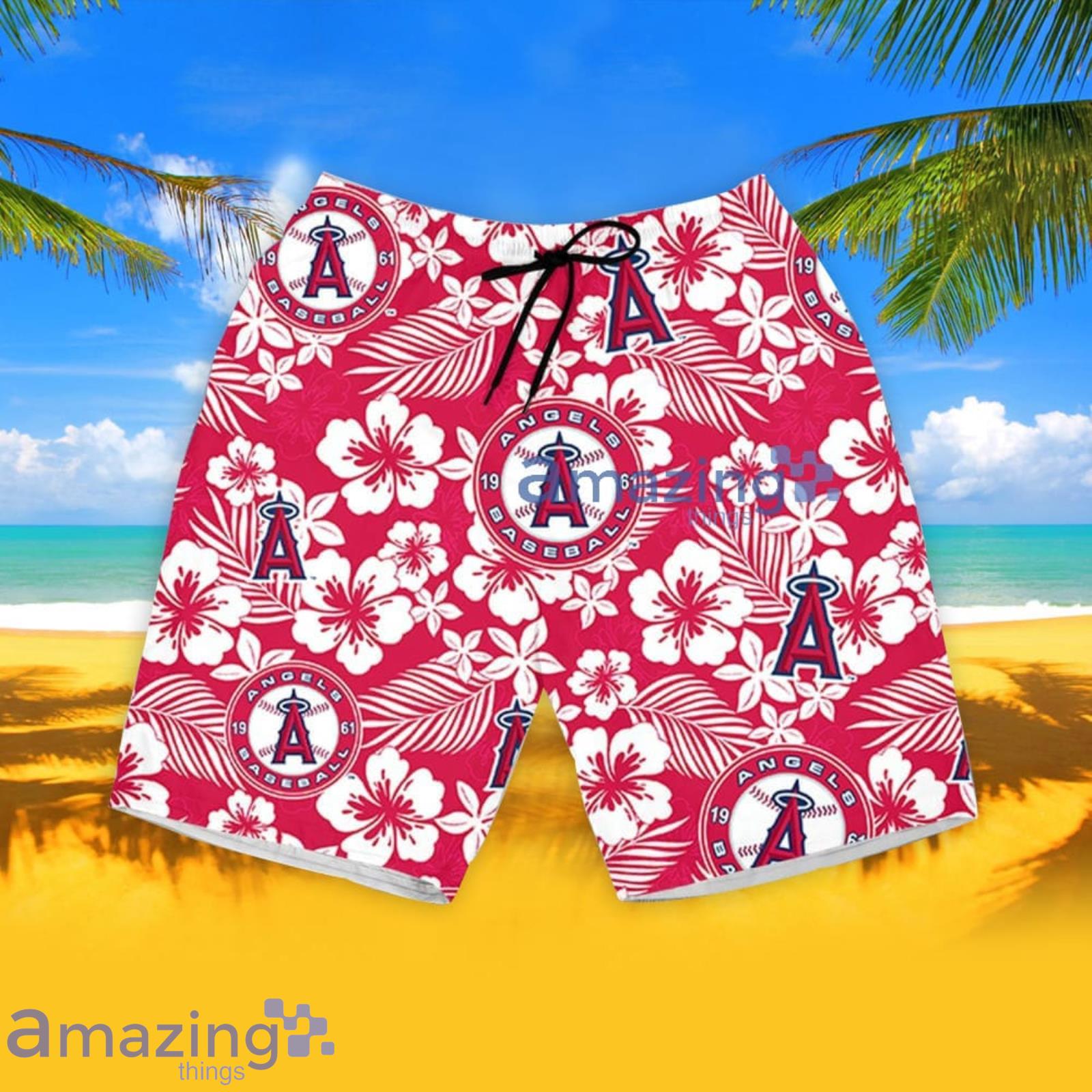 Anaheim Angels Hibiscus Seamless Pattern Hawaiian Shirt And Shorts Summer  Gift For Angels Fans