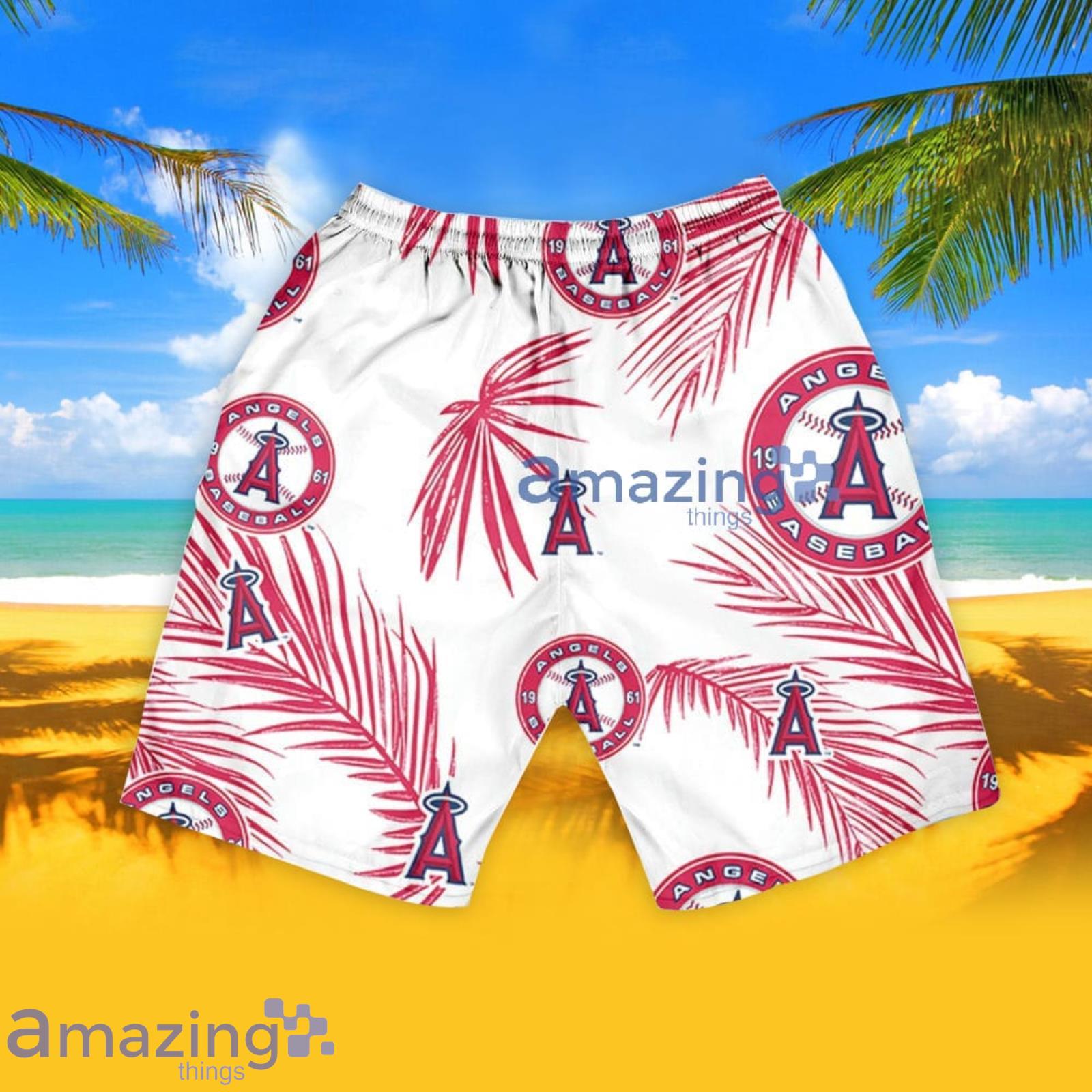 Anaheim Angels Palm Leaves Pattern Hawaiian Shirt And Shorts Summer Gift  For Angels Fans