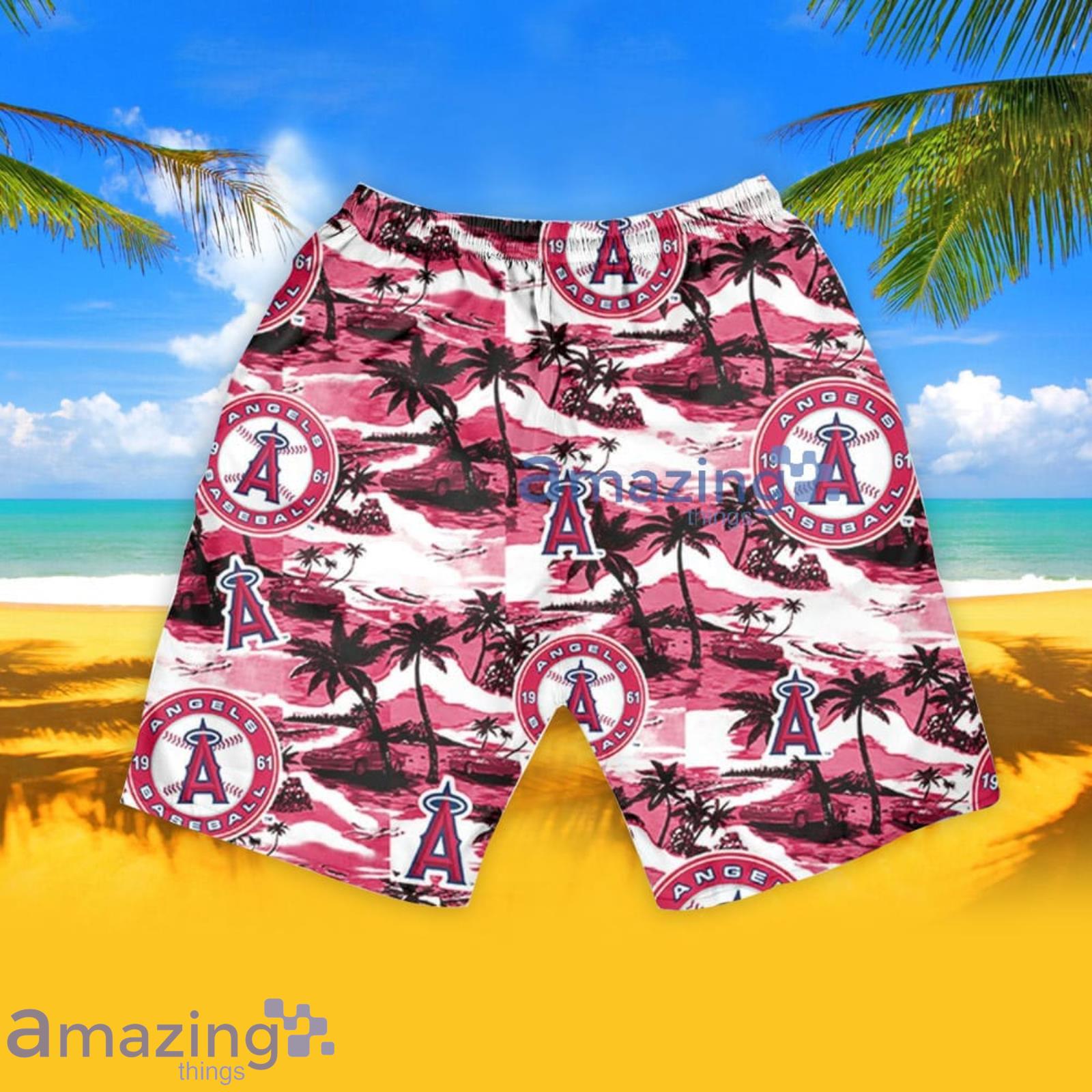 Anaheim Angels Sea Island Pattern Hawaiian Shirt And Shorts Summer Gift For Angels Fans image Anaheim Angels Sea Island Pattern Hawaiian Shirt And Shorts Summer Gift For Angels Fans Product Photo 6