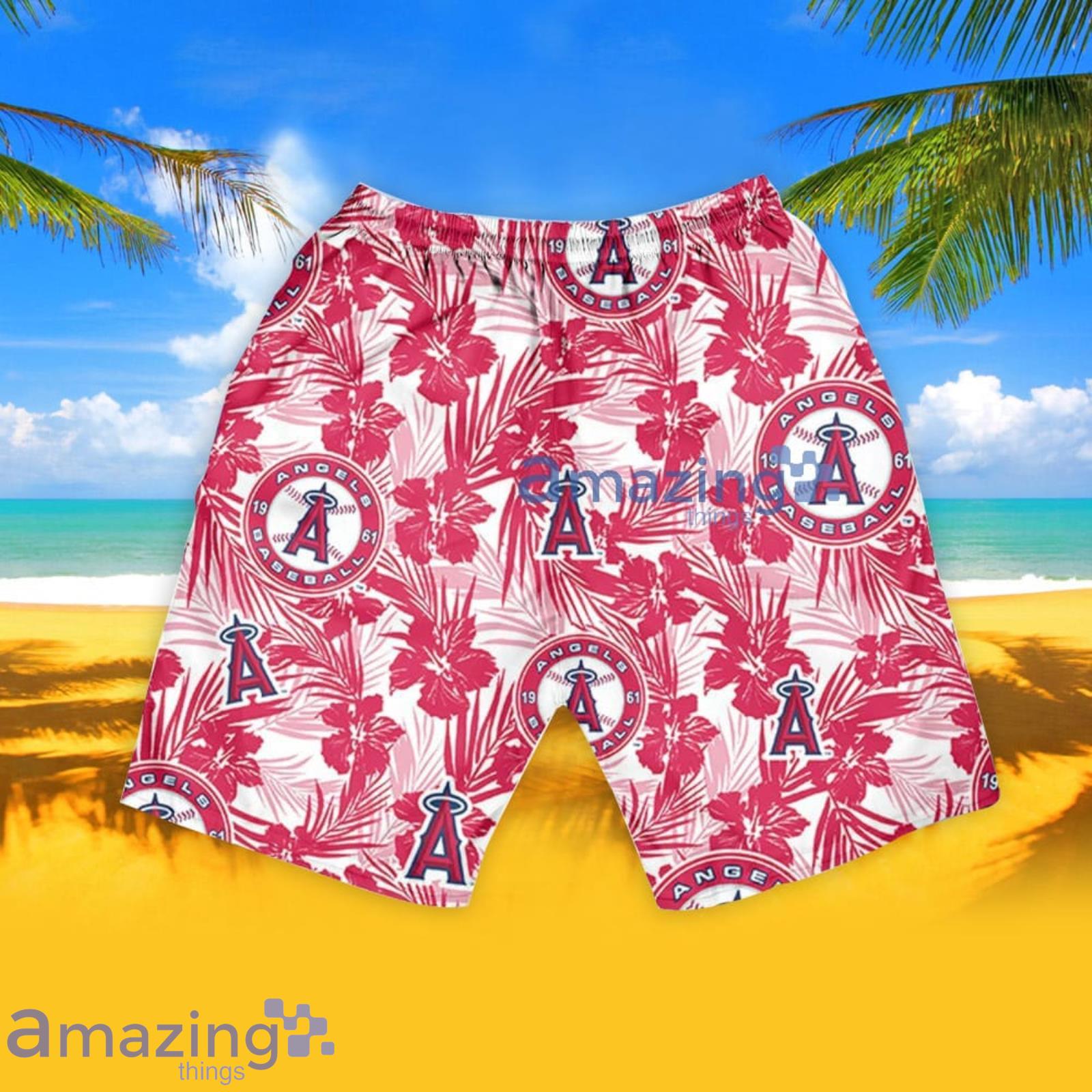 Anaheim Angels Palm Leaves Pattern Hawaiian Shirt And Shorts Summer Gift  For Angels Fans