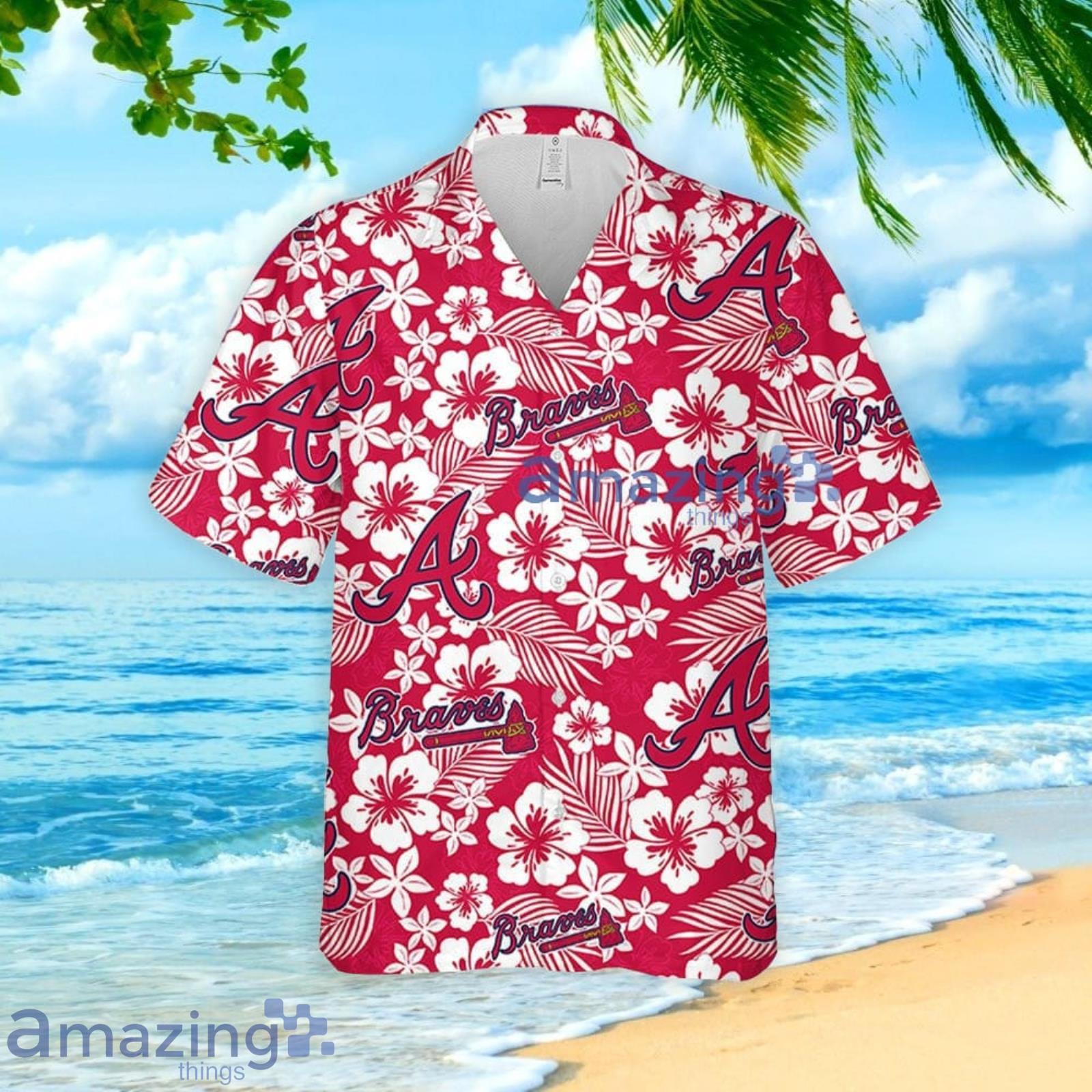 Atlanta Braves Hibiscus Seamless Pattern Hawaiian Shirt And Shorts Summer Gift For Braves Fans image Atlanta Braves Hibiscus Seamless Pattern Hawaiian Shirt And Shorts Summer Gift For Braves Fans Product Photo 2