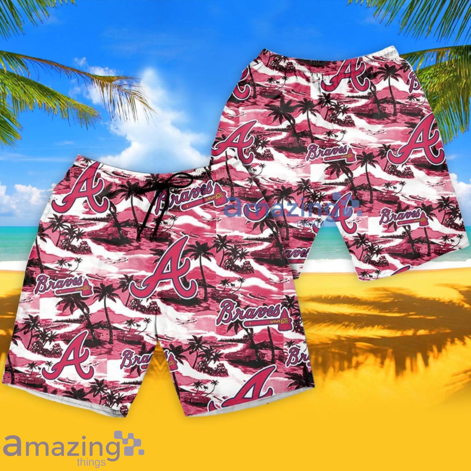 Atlanta Braves Tropical Floral Hawaiian Shorts Dark Blue Gift For Fans