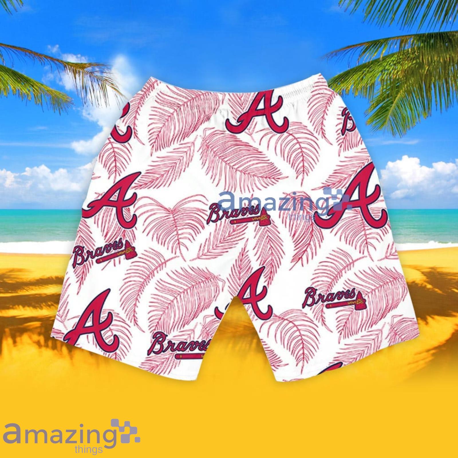 Atlanta Braves Sketch Palm Leaves Seamless Pattern Hawaiian Shirt