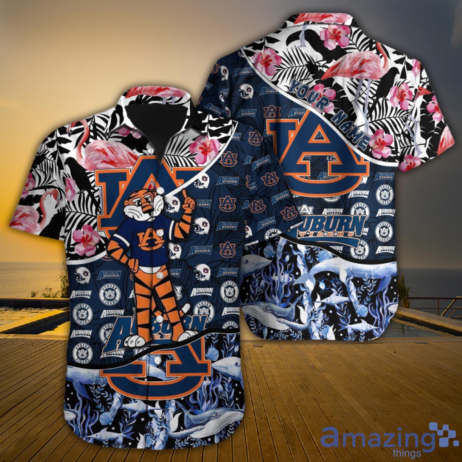 Auburn Tigers Ncaa Custom Name Flamigo Ocean Fishes Tropical Aloha Hawaiian Shirt Product Photo 1