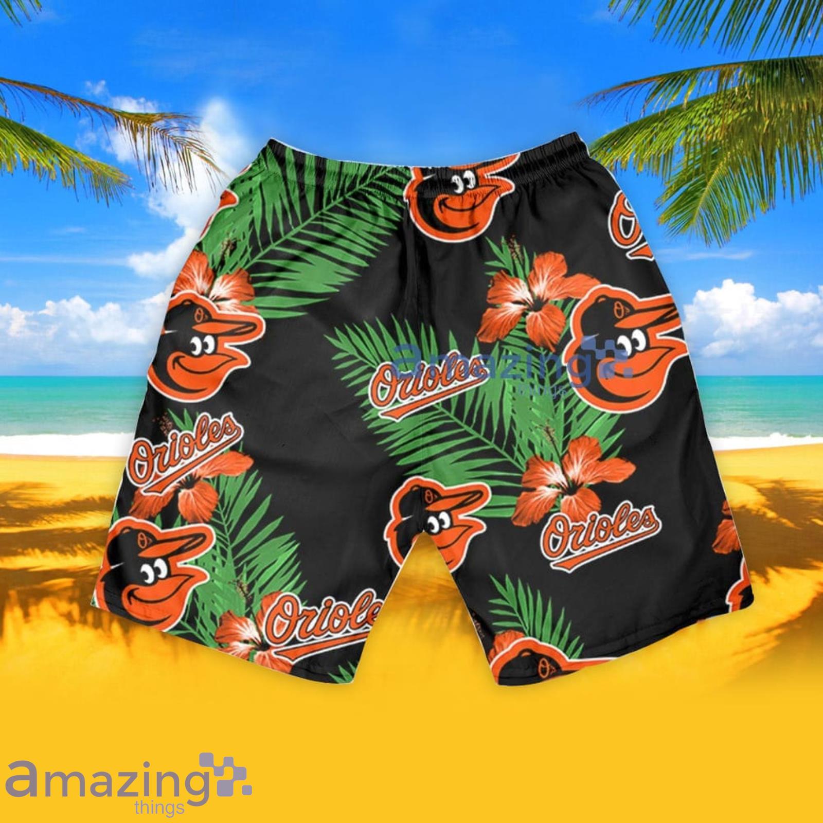 Baltimore Orioles Green Leaf Hibiscus Flower Pattern Hawaiian Shirt And  Shorts Gift For Summer