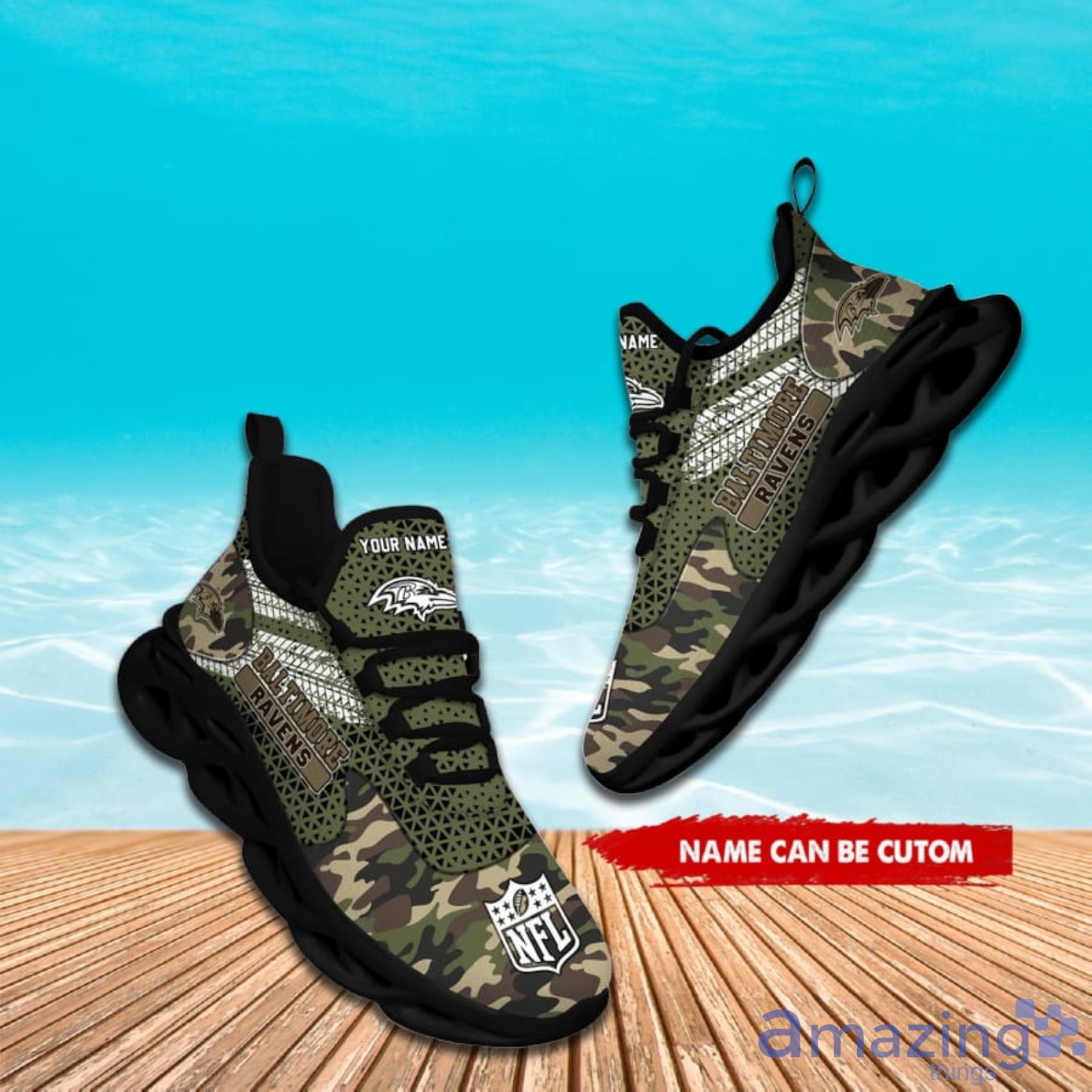 NFL Camo Fishing Baltimore Ravens Custom Name Max Soul Shoes Gift Fans -  Freedomdesign