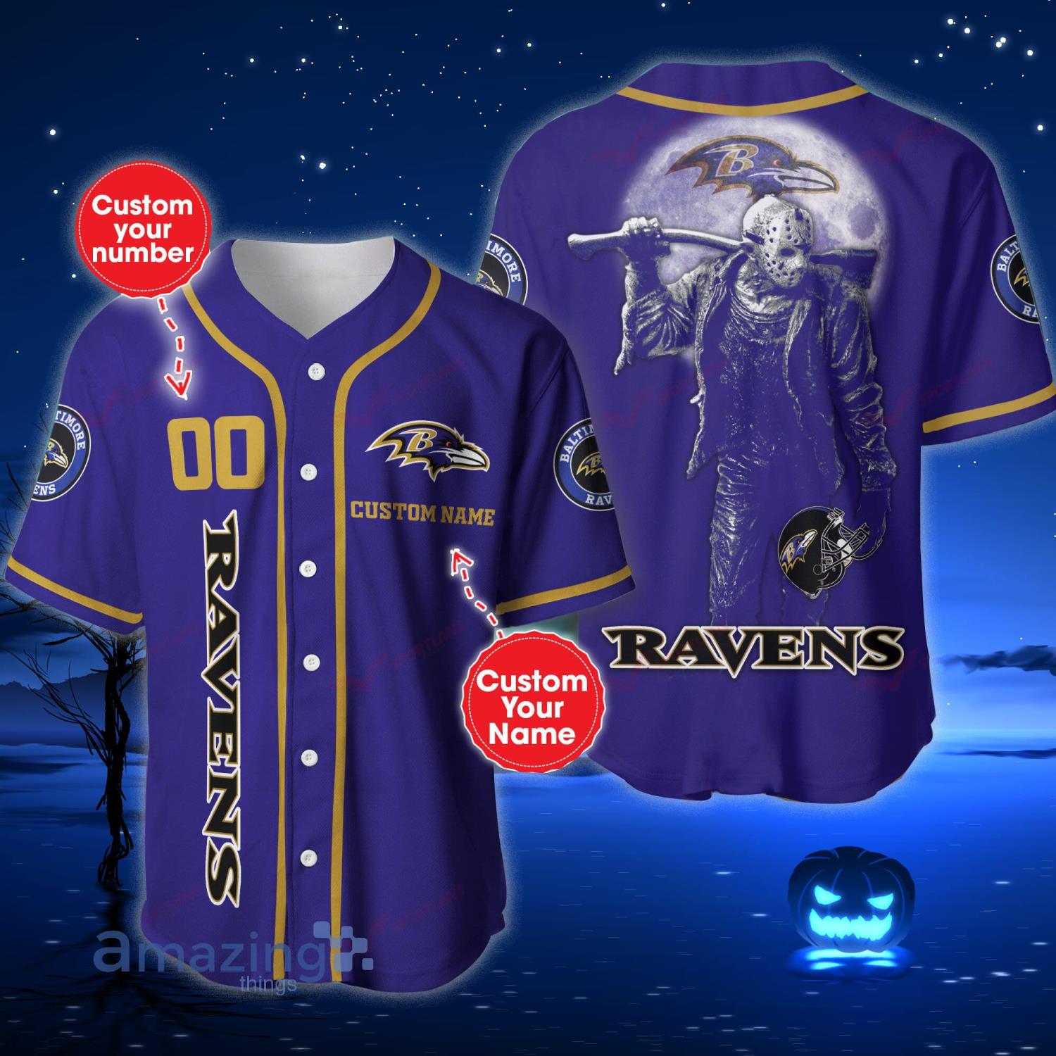 Baltimore Ravens NFL Jason Voorhees Custom Name And Number Baseball Jersey  Shirt