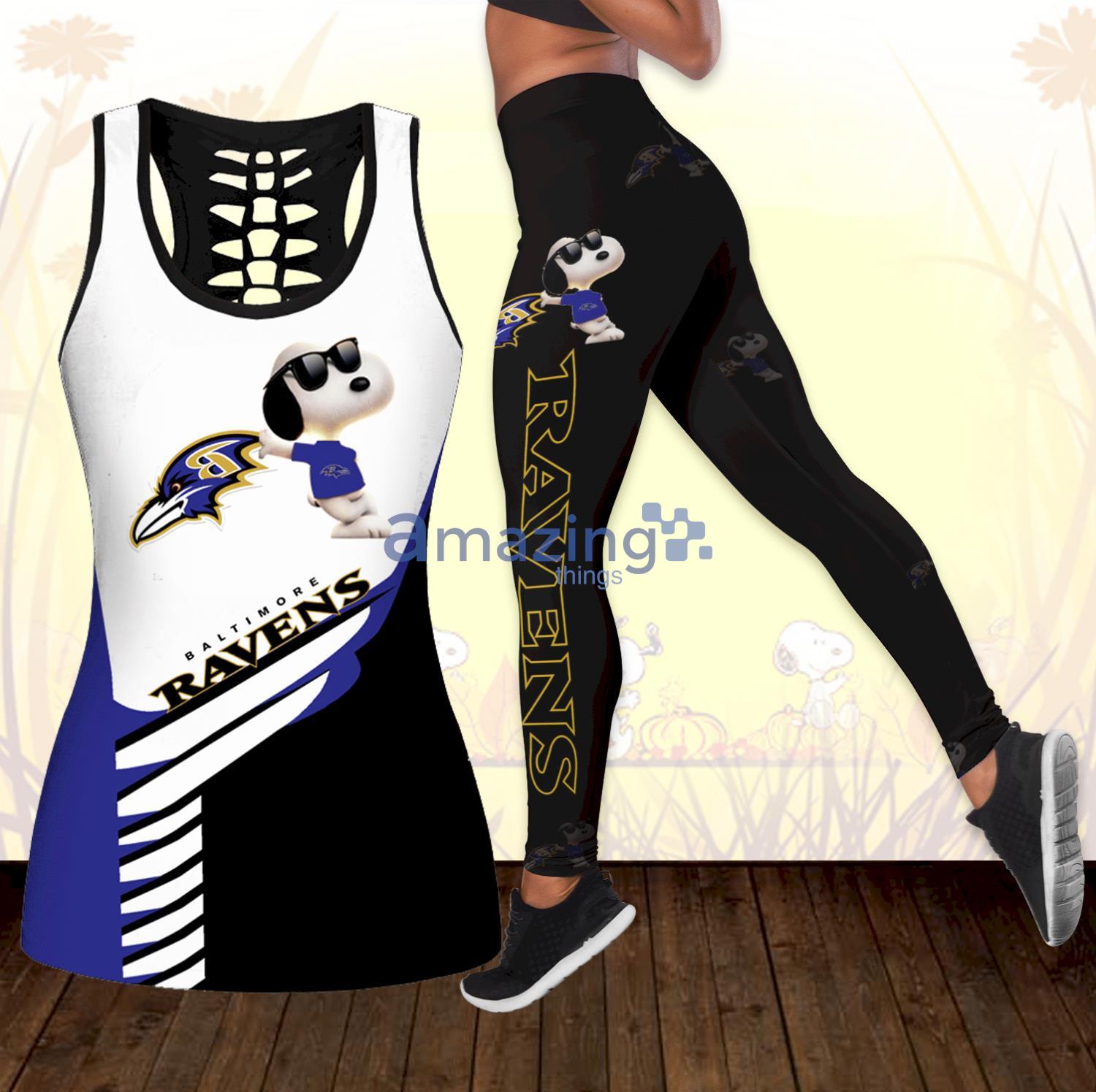 Baltimore Ravens Snoopy Combo Hollow Tanktop And Leggings For Women